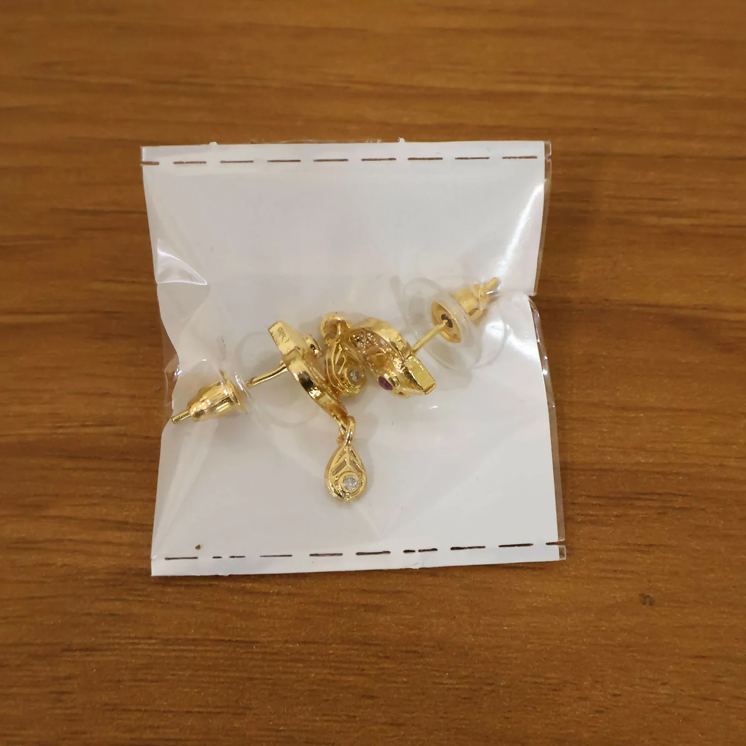 Royal Gold Heart Drop Earrings with Ruby & Crystal Accents - Image 6