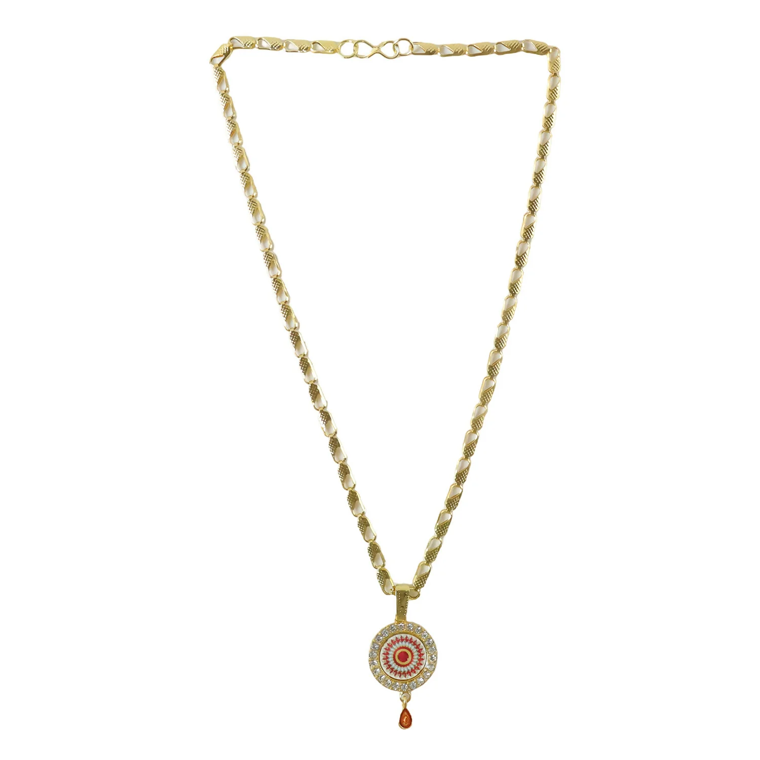 Royal Gold Pendant Necklace with Circular Enamel Stone Design - Image 5