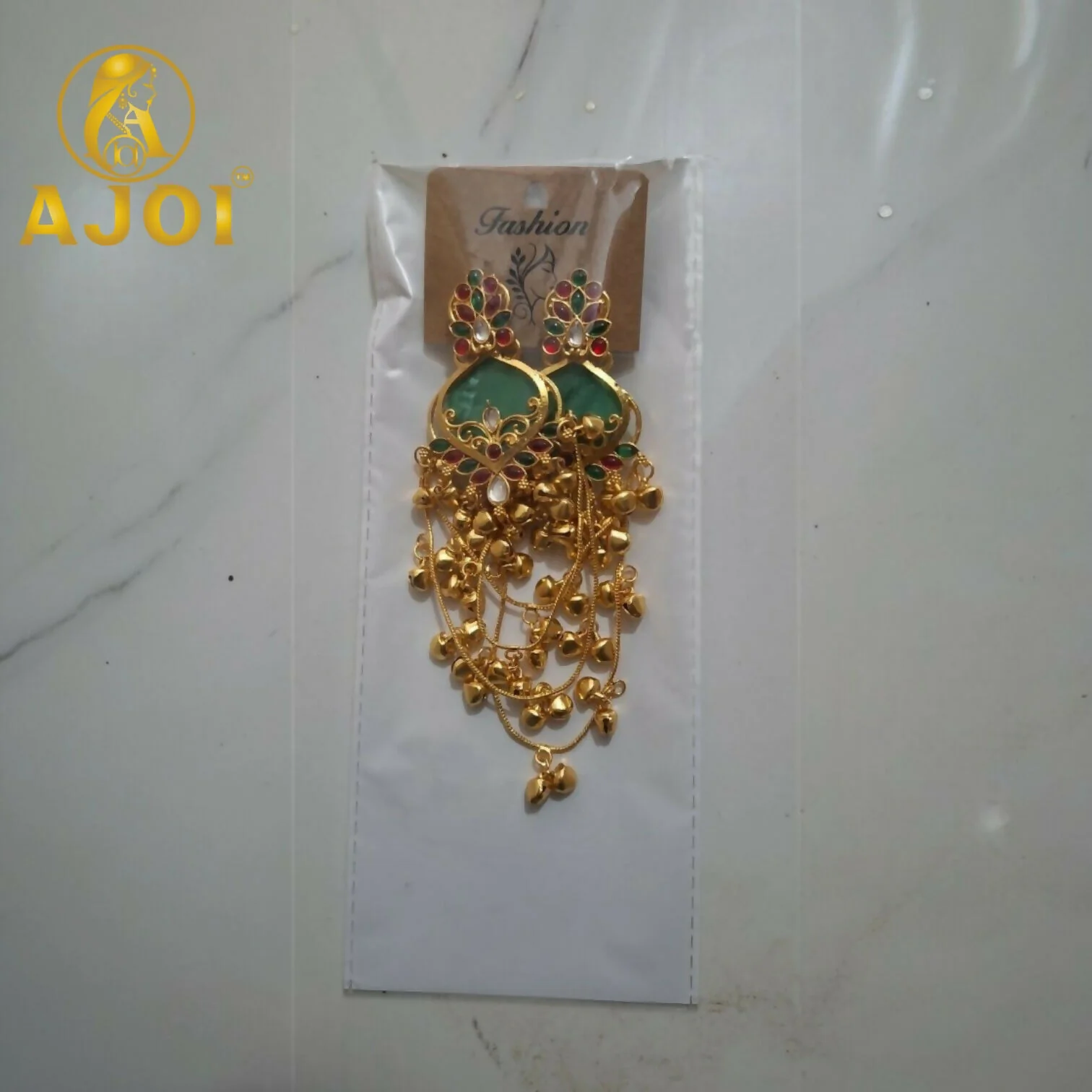 Royal Green Ruby Temple Chandbali Earrings for Bridal & Festive Wear - Image 4
