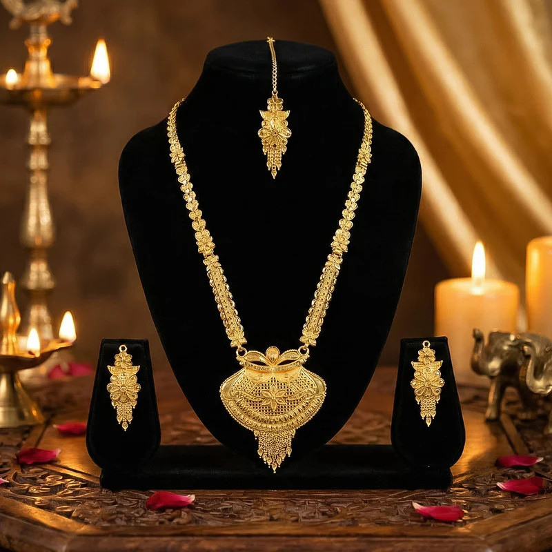 Royal Heritage Gold-Plated Bridal Necklace Set for Weddings - Image 2