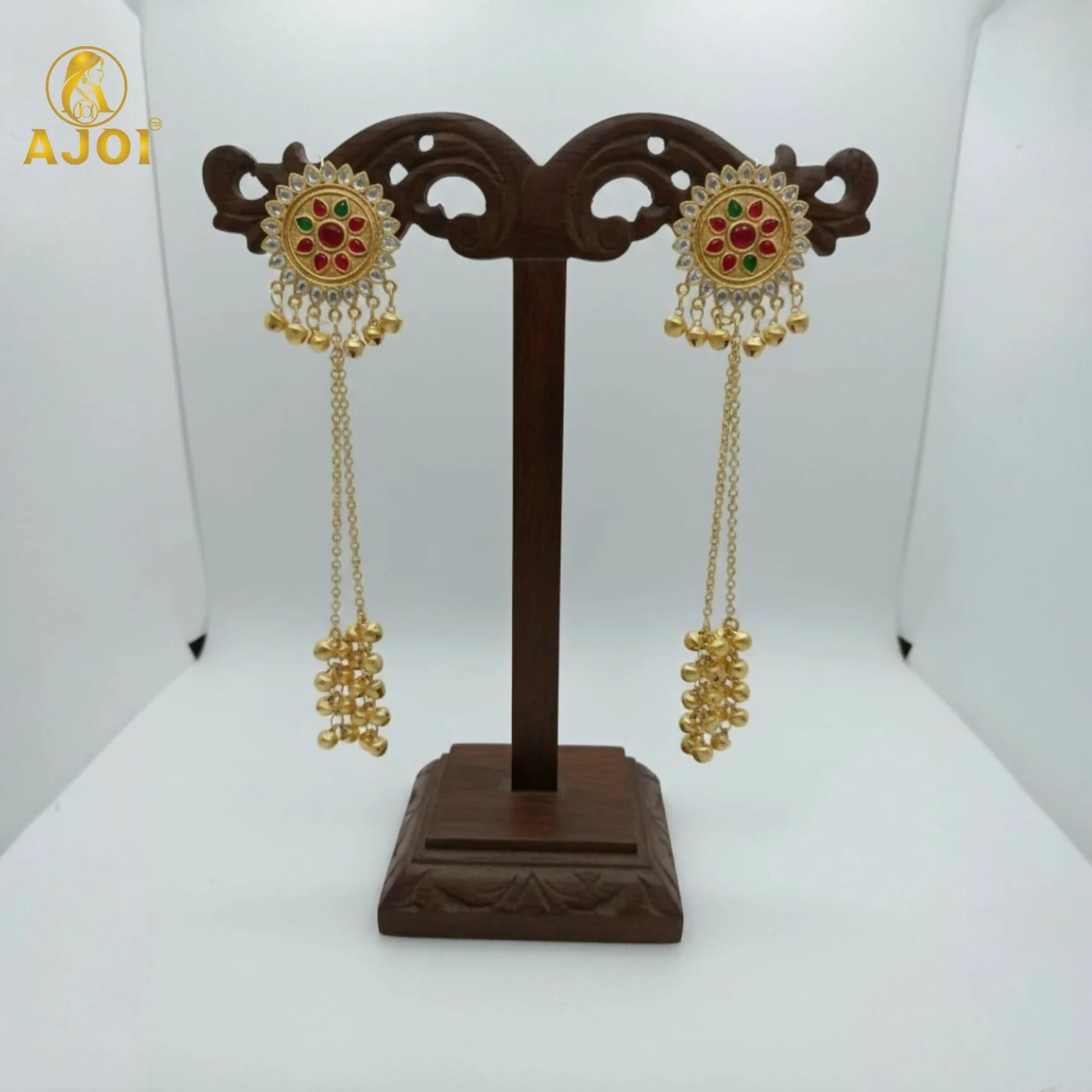 Royal Kashmiri Jhumka Drop Earrings with Kundan & Pearl Tassels–Luxury Earrings - Image 5