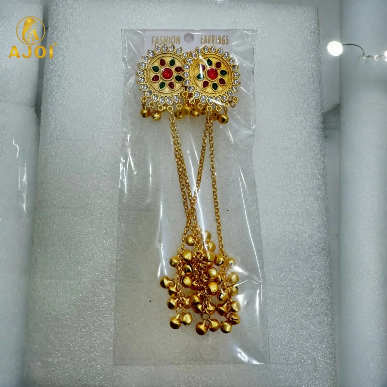 Royal Kashmiri Jhumka Drop Earrings with Kundan & Pearl Tassels–Luxury Earrings - Image 6