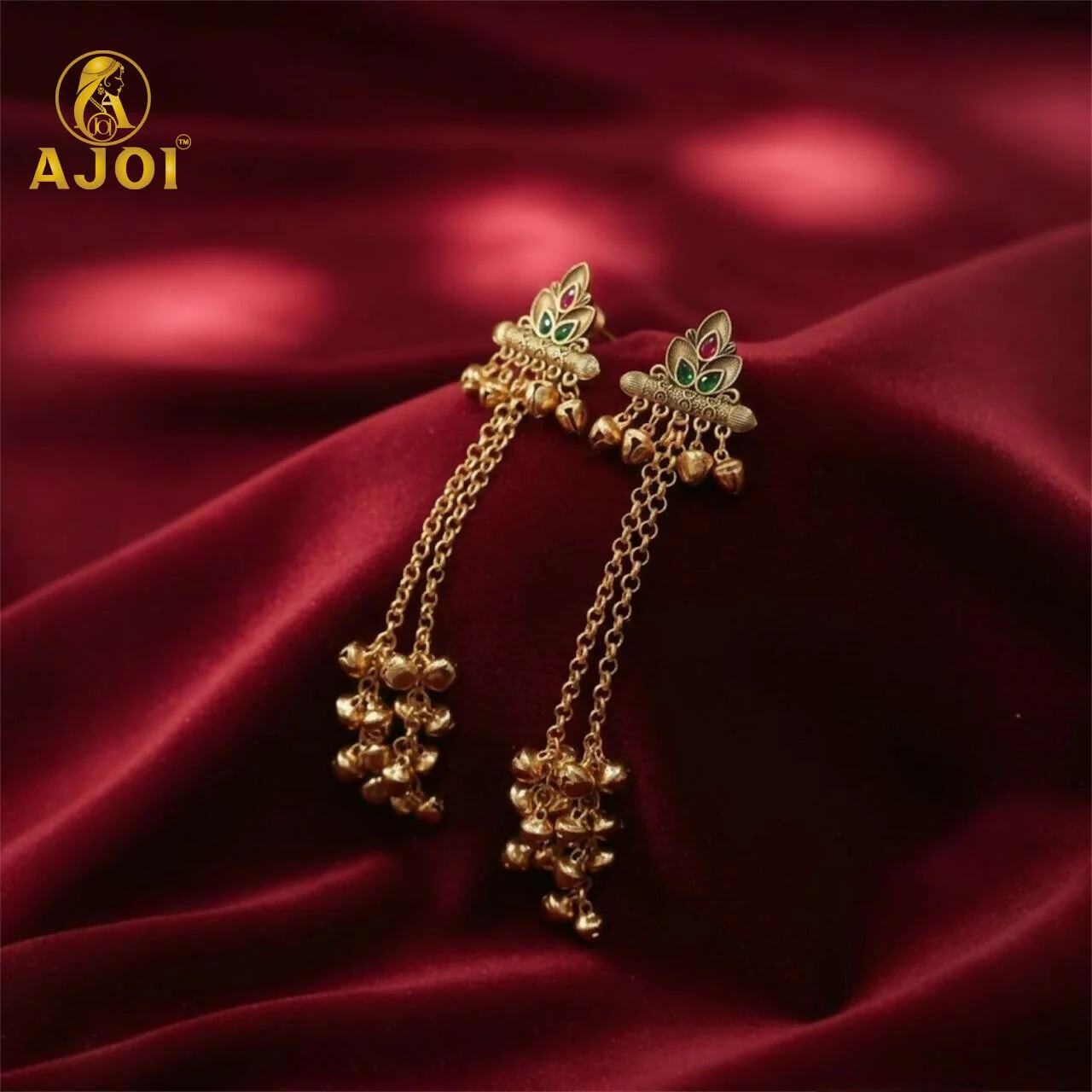 Royal Kashmiri Long Chain Ghungroo Drop Earrings. - Image 3