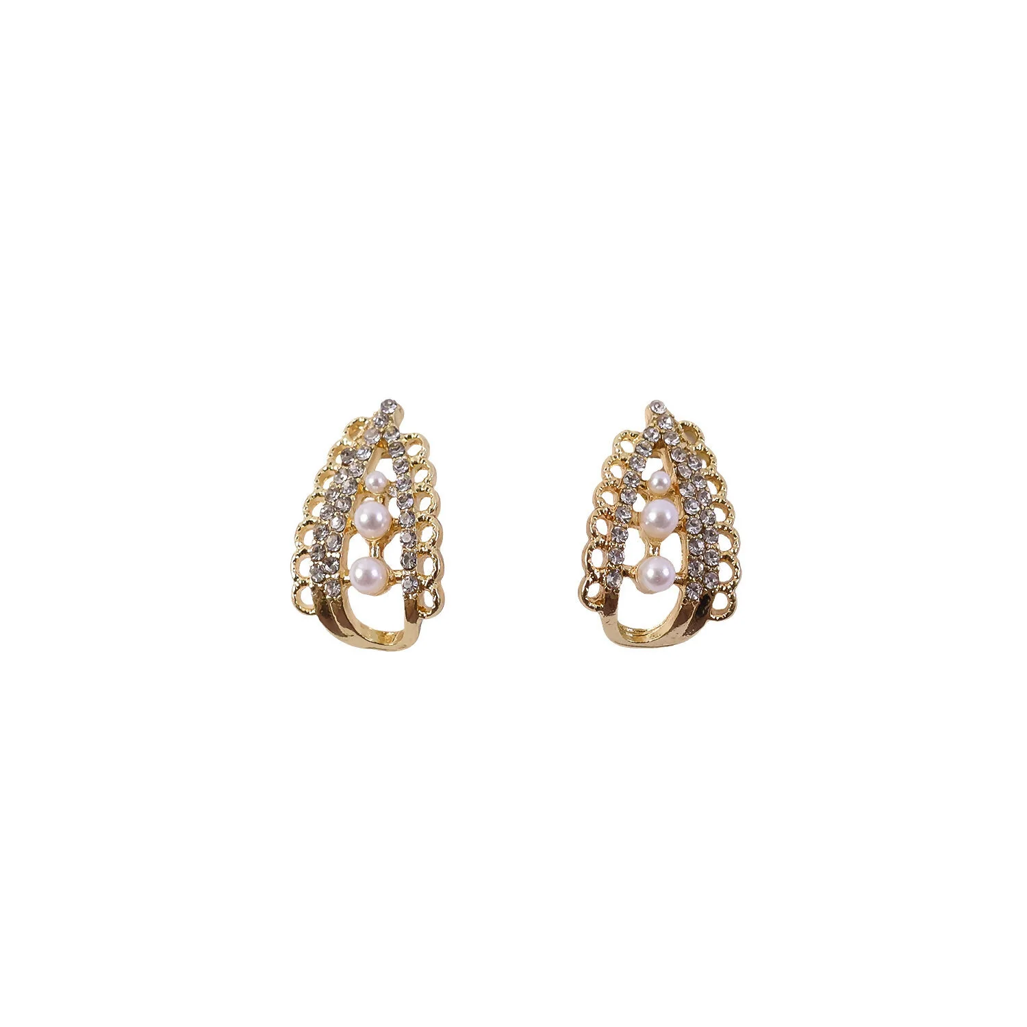 Royal Korean Crystal Arch & Triple Pearl Stud Earrings For Women And Girls - Image 5