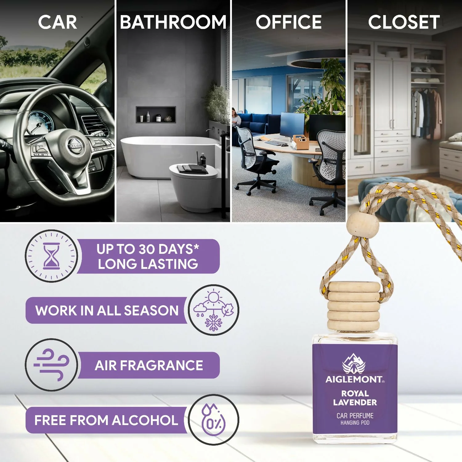 Royal Lavender Car Perfume Hanging Pod Long Lasting Air Freshener Premium (10ml) - Image 2