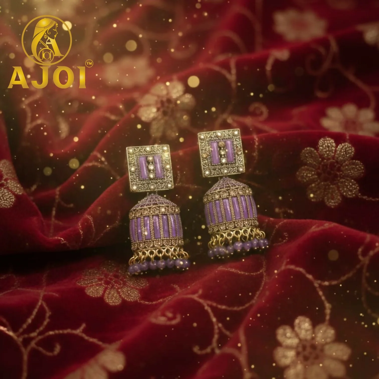 Royal Lavender Purple Designer Earrings with Elegant Drop and Beaded Accents - Image 3