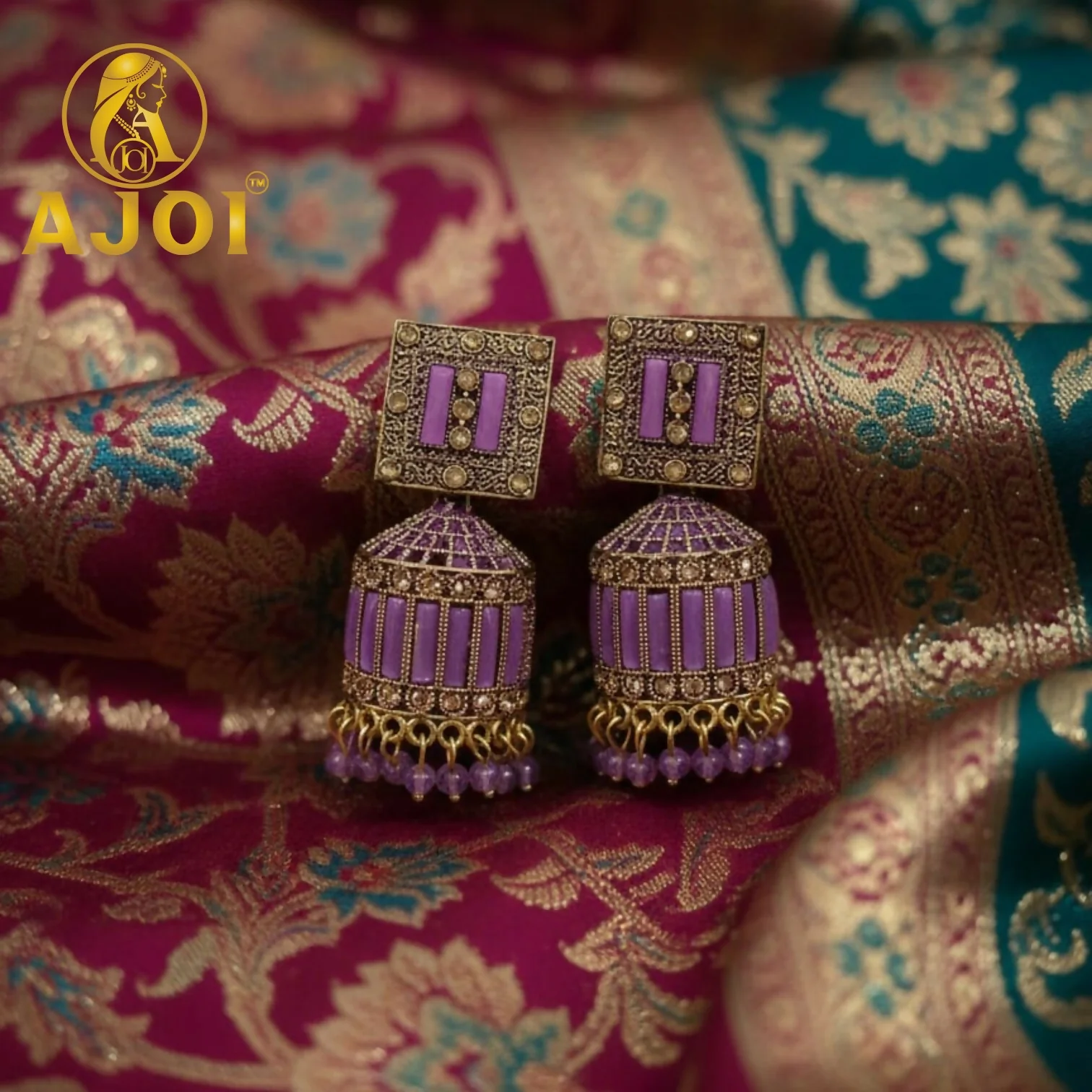 Royal Lavender Purple Designer Earrings with Elegant Drop and Beaded Accents - Image 4