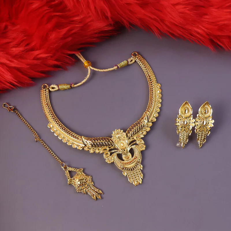 Royal Leaf Crest Choker Necklace Set – Traditional Jewellery for Weddings & Festivals - Image 4