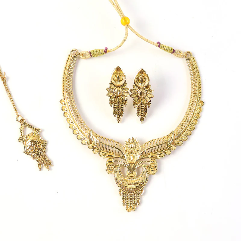 Royal Leaf Crest Choker Necklace Set – Traditional Jewellery for Weddings & Festivals - Image 6