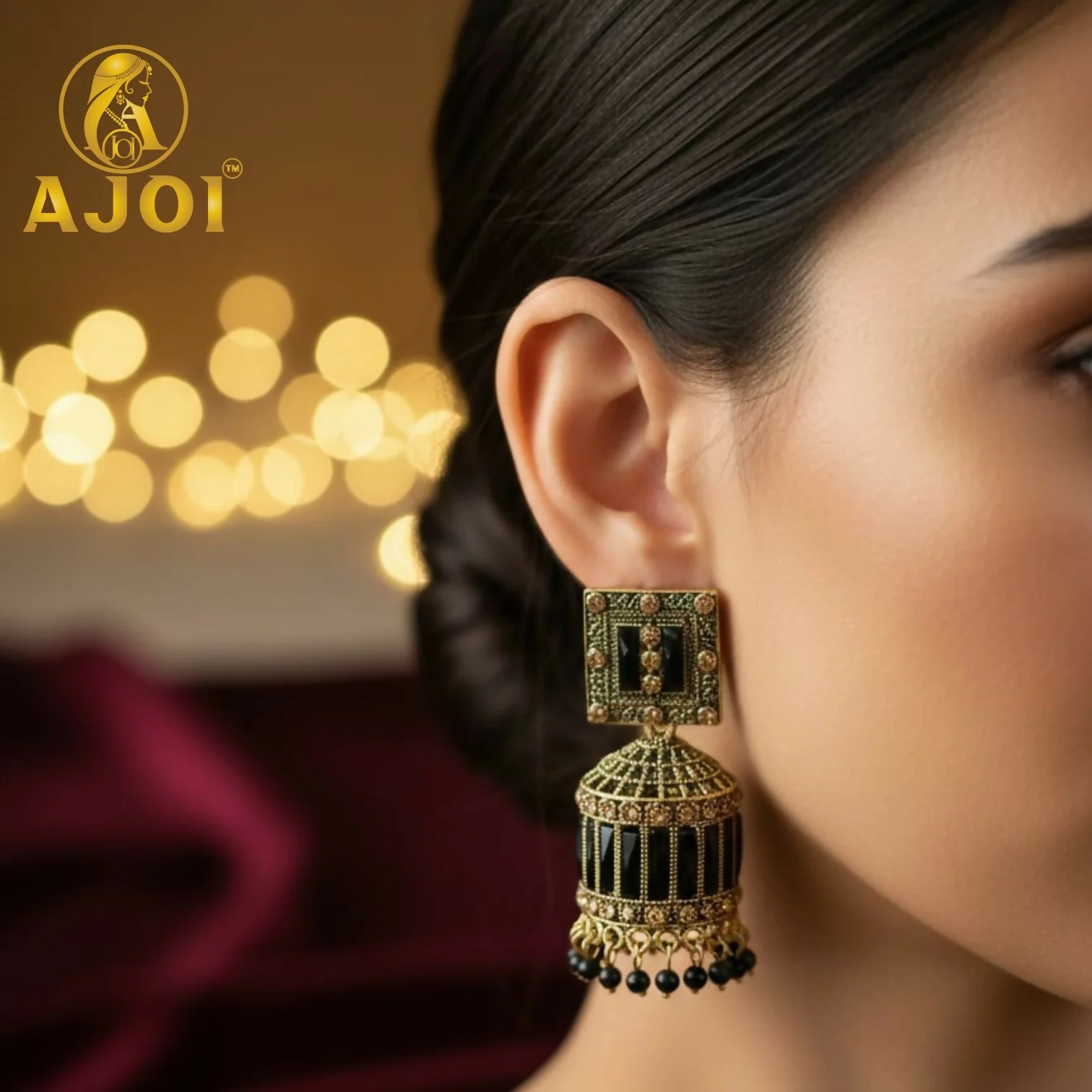 Royal Midnight Black Designer Earrings with Elegant Drop and Statement Detailing - Image 2