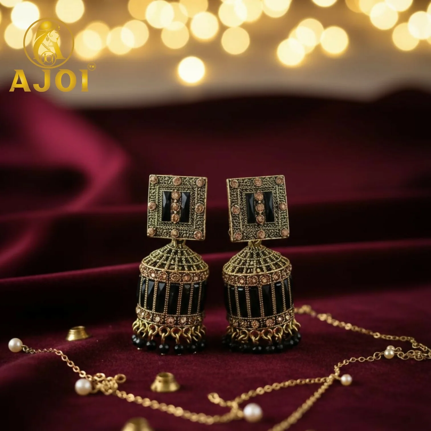 Royal Midnight Black Designer Earrings with Elegant Drop and Statement Detailing - Image 3