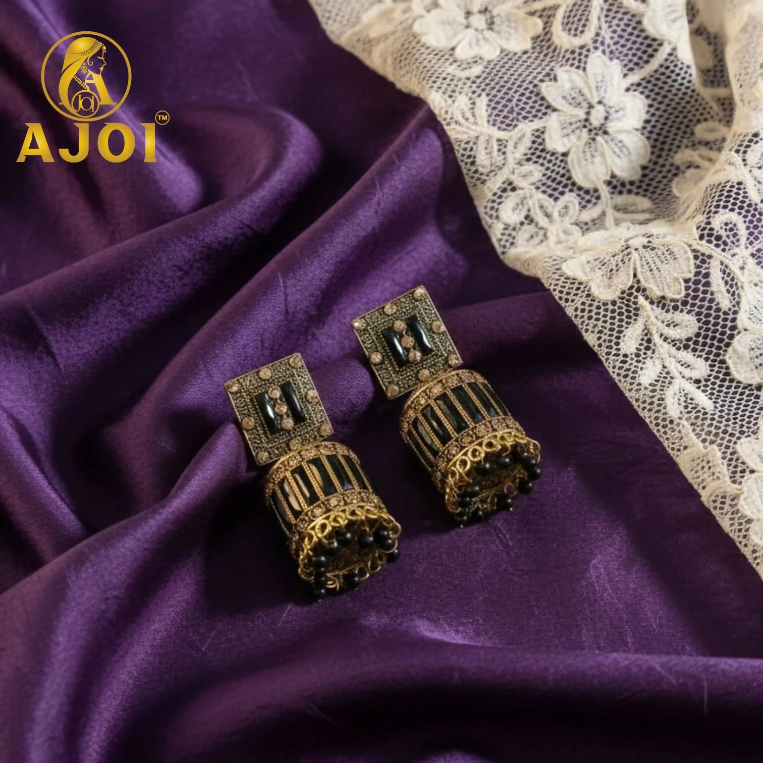 Royal Midnight Black Designer Earrings with Elegant Drop and Statement Detailing - Image 4