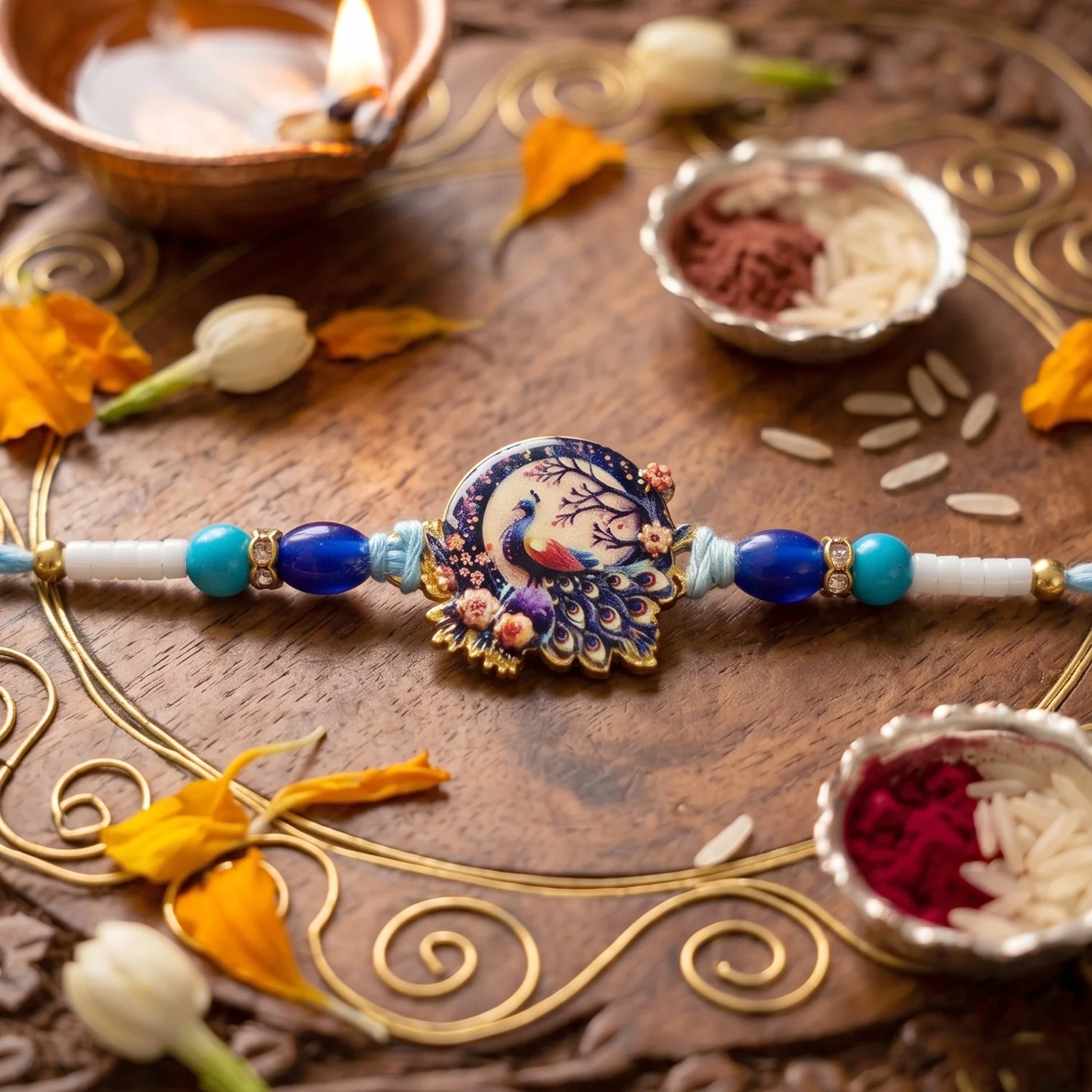 Royal Mughal Peacock Designer Rakhi - Image 4