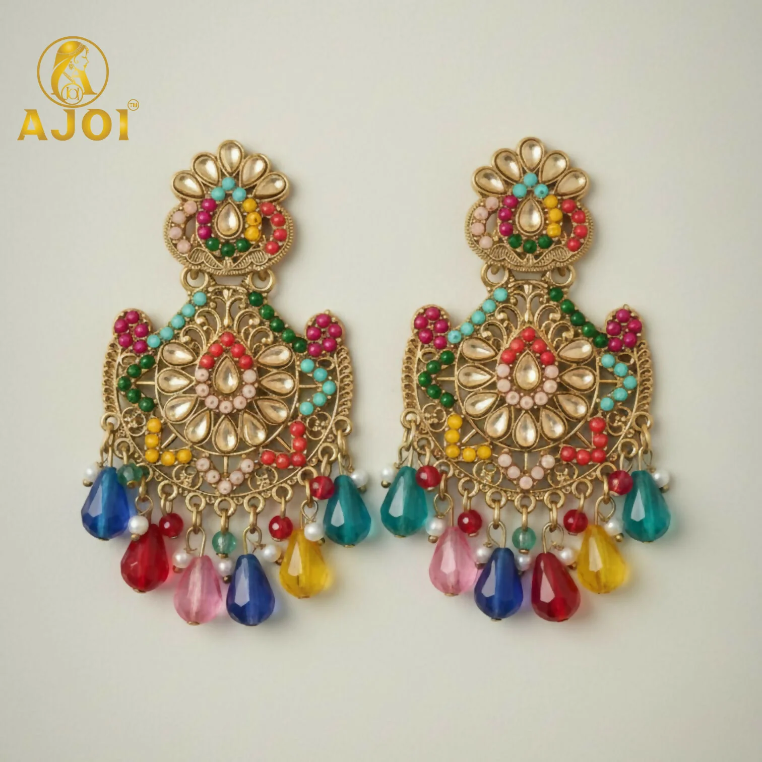Royal Multicolor Kundan Chandbali Earrings. - Image 4