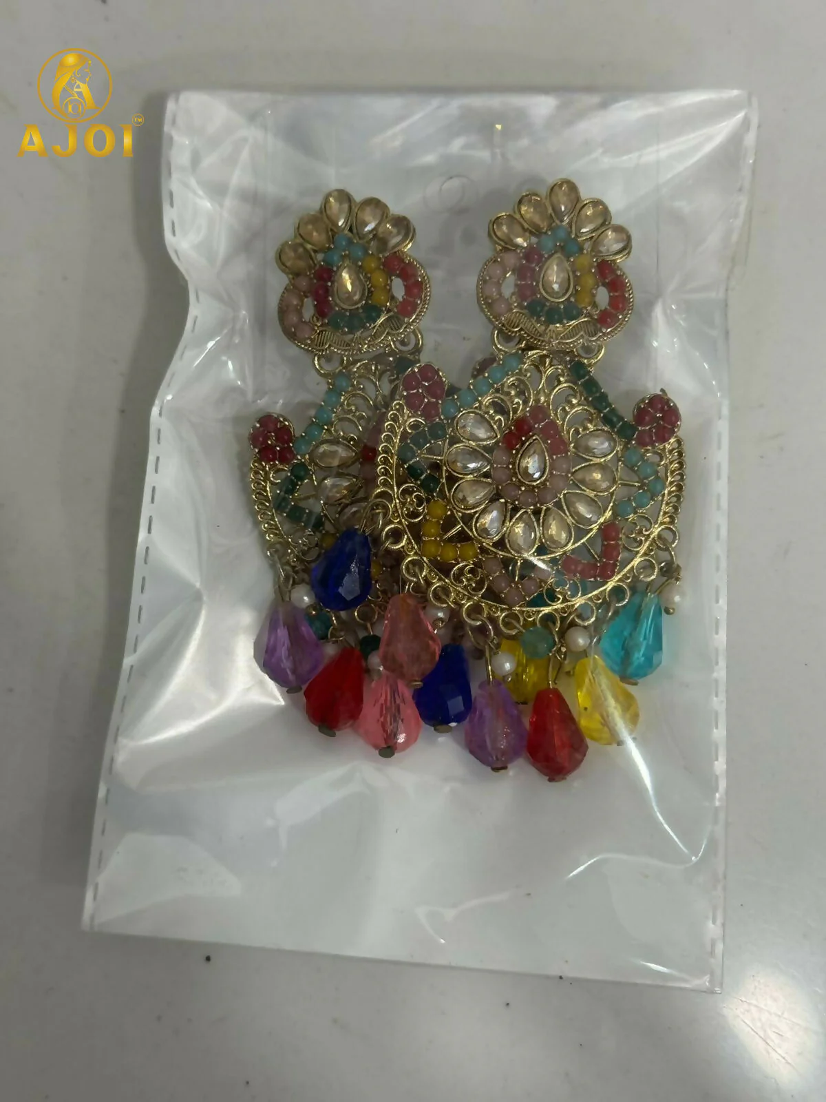 Royal Multicolor Kundan Chandbali Earrings. - Image 5