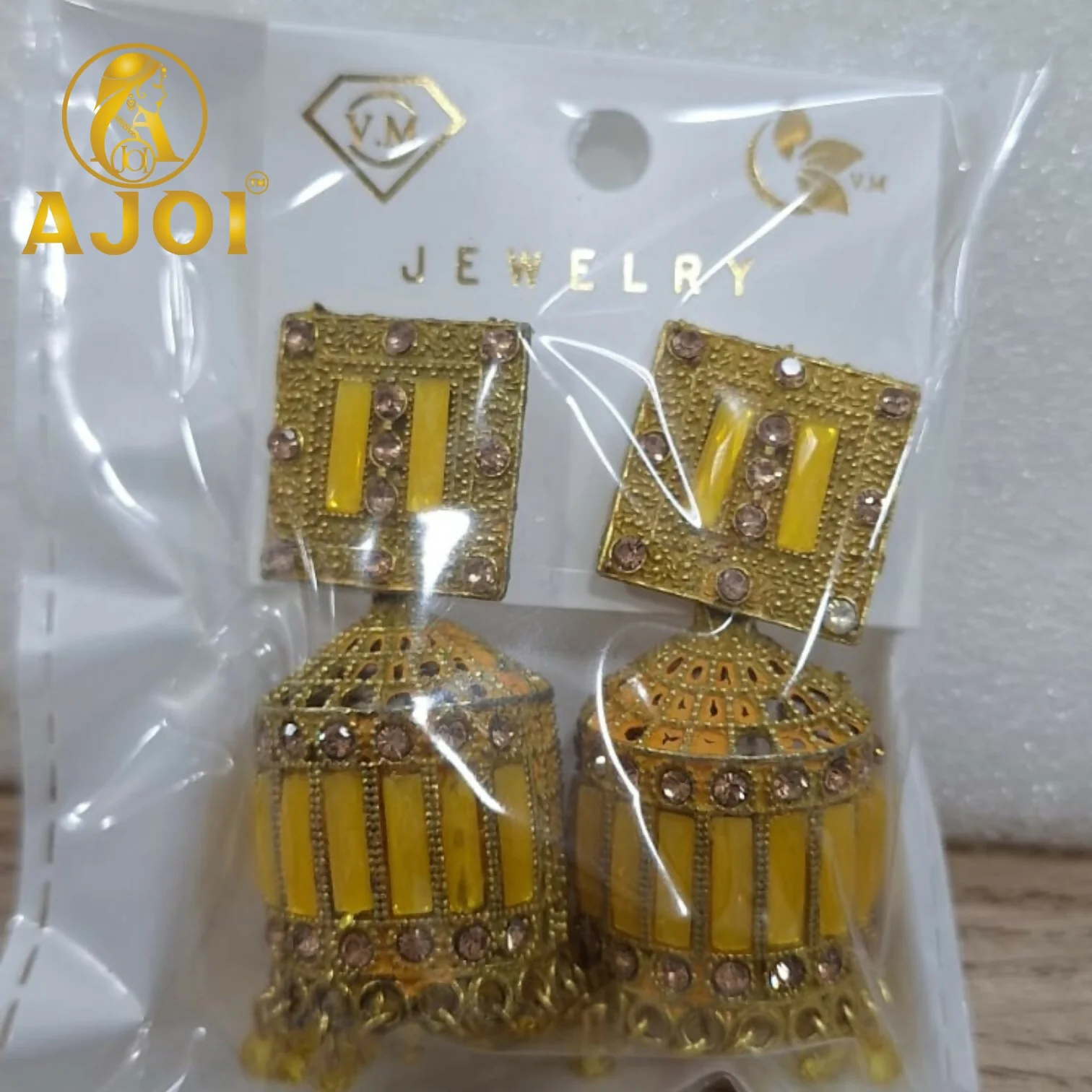 Royal Mustard Yellow Designer Earrings with Elegant Drop and Stone Detailing - Image 5