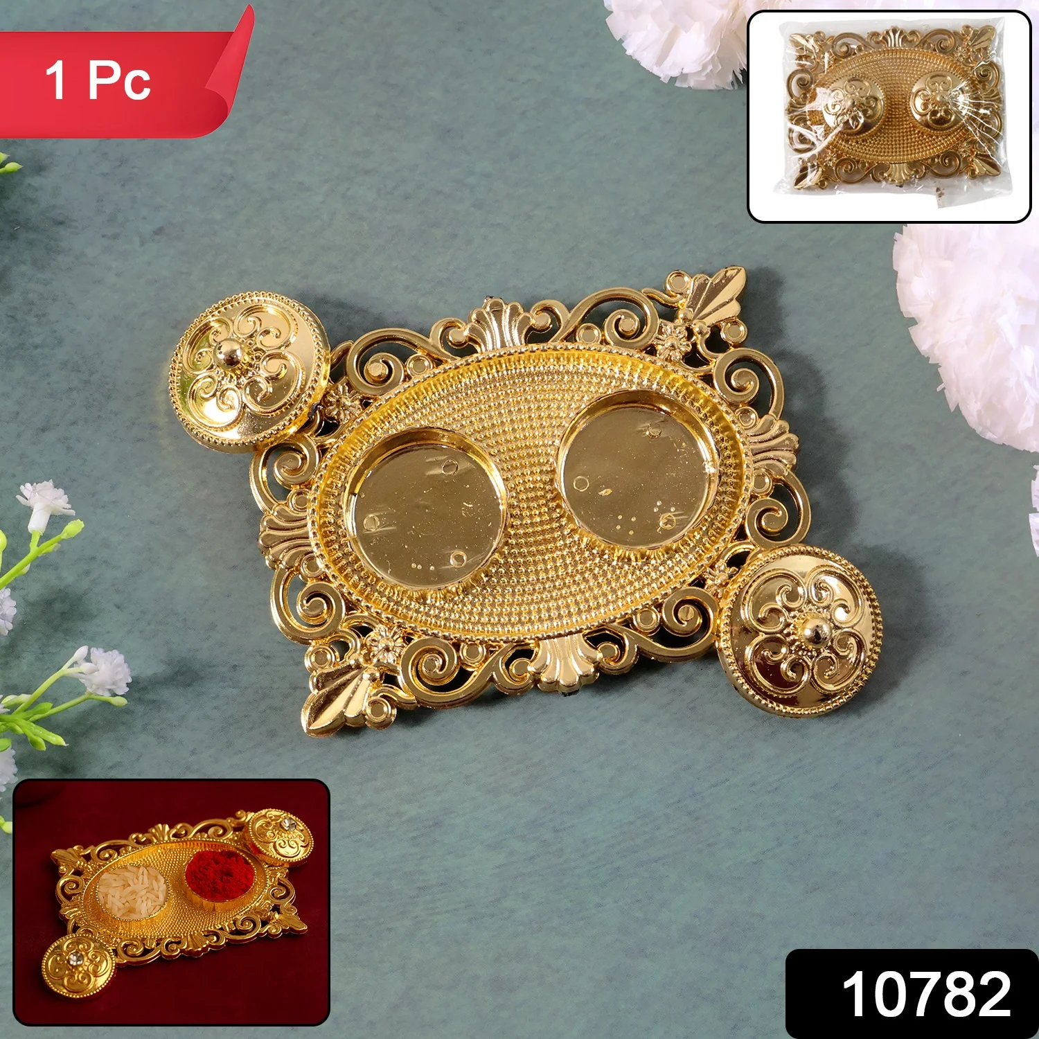 Royal Ornate Oval Pooja Thali - (1 Pc) - Image 2