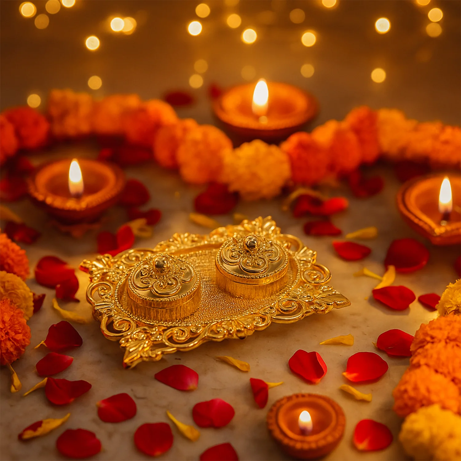 Royal Ornate Oval Pooja Thali - (1 Pc) - Image 3