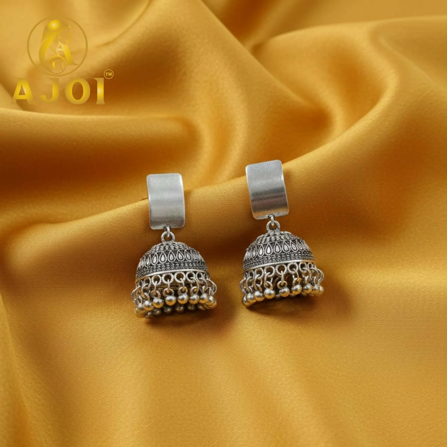 Royal Oxidised Silver Dome Jhumka Earrings with Traditional Ghungroo Detailing - Image 3