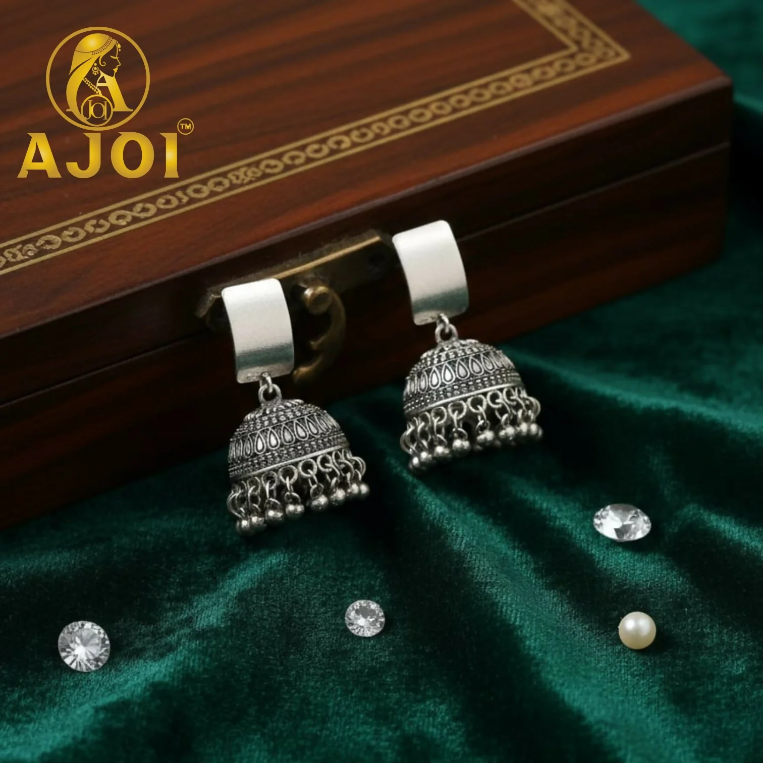 Royal Oxidised Silver Dome Jhumka Earrings with Traditional Ghungroo Detailing - Image 4