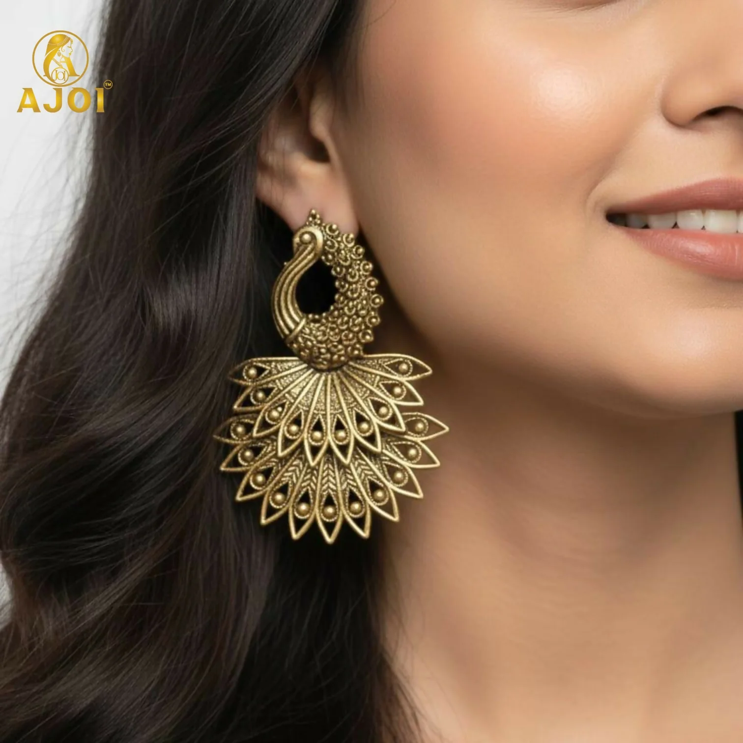 Royal Peacock Antique Gold Earrings Combo – 2 Pairs - Image 2
