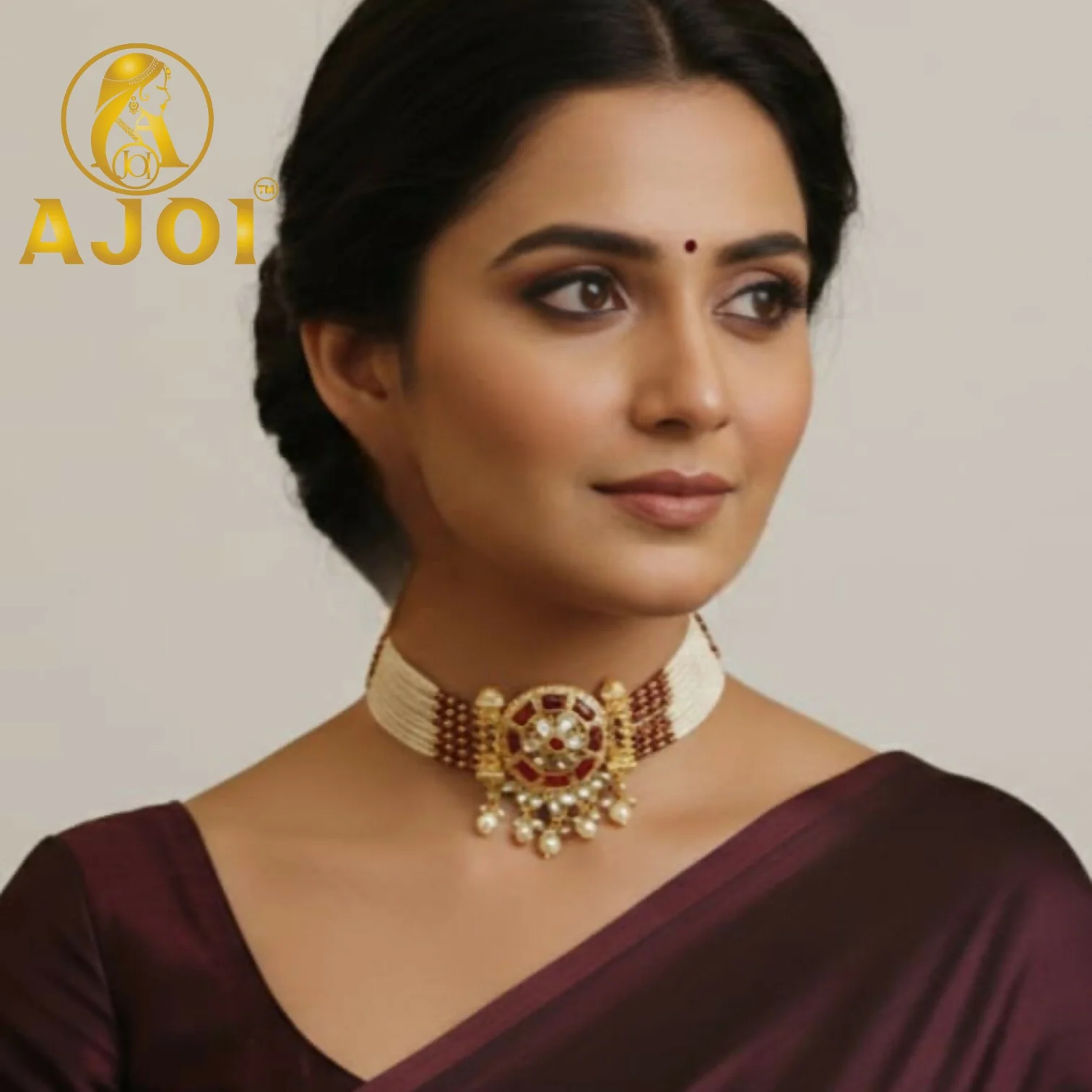 Royal Pearl Kundan Red Choker Set - Image 2
