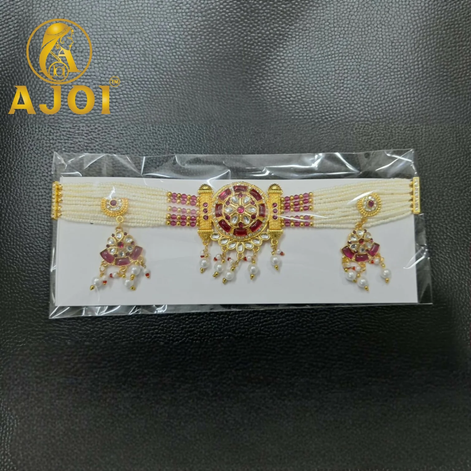 Royal Pearl Kundan Red Choker Set - Image 5