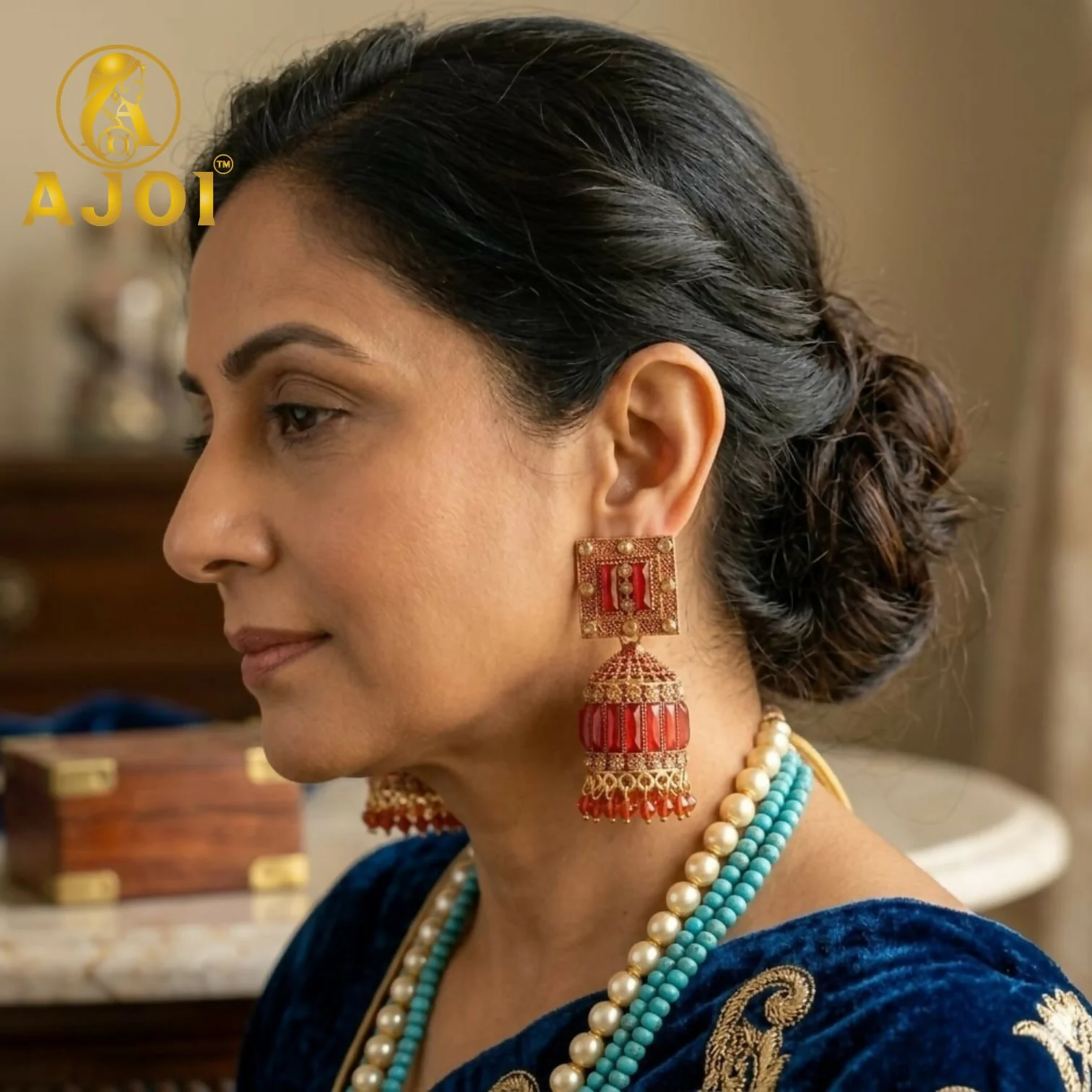 Royal Red Temple Earrings - Image 2