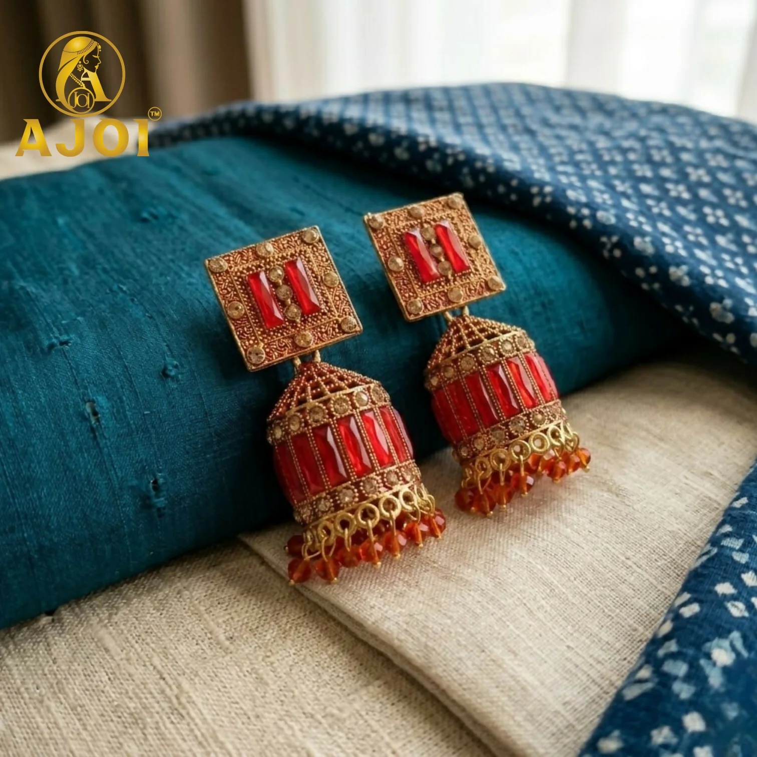 Royal Red Temple Earrings - Image 3
