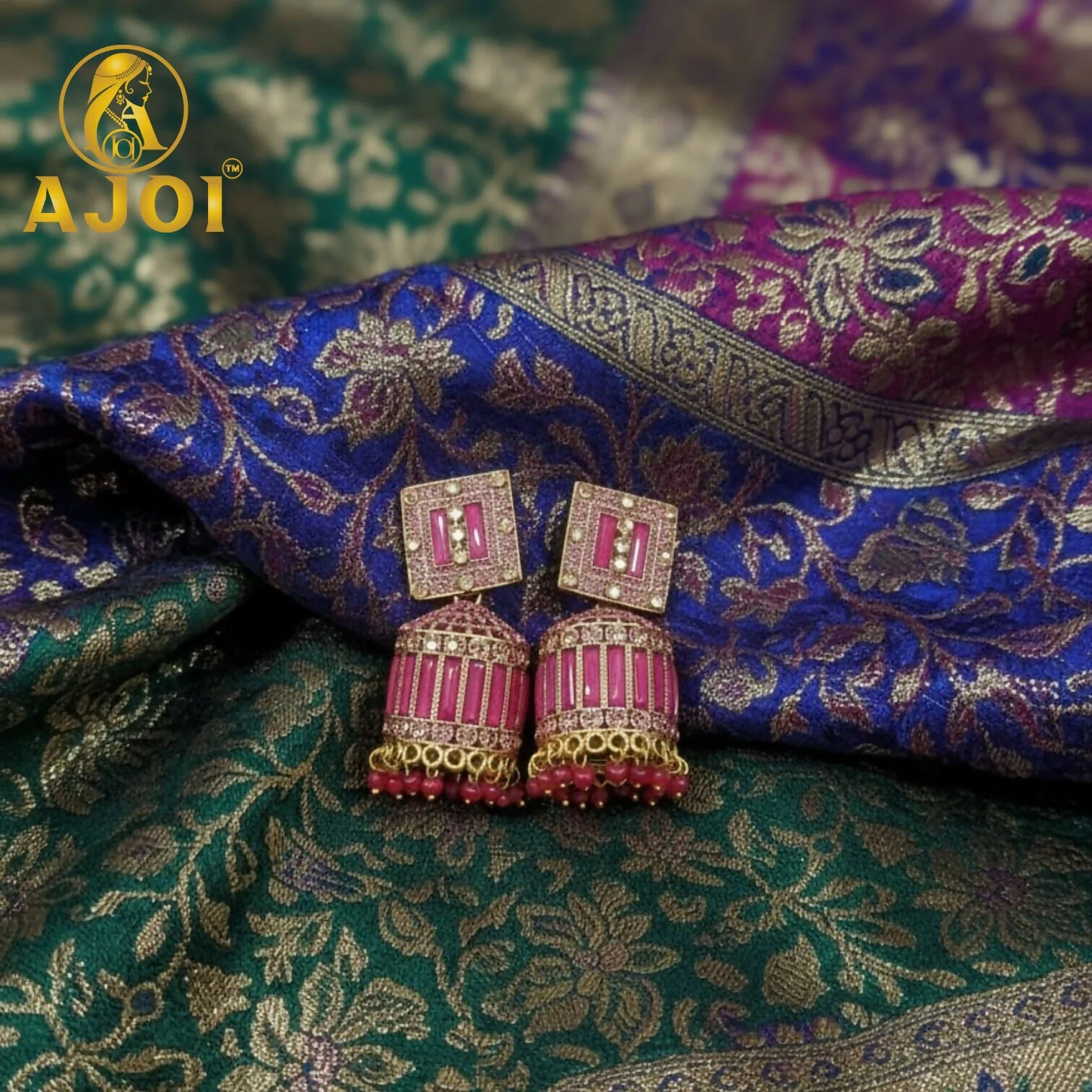 Royal Rose Pink Designer Earrings with Elegant Drop and Stone Embellishment - Image 4