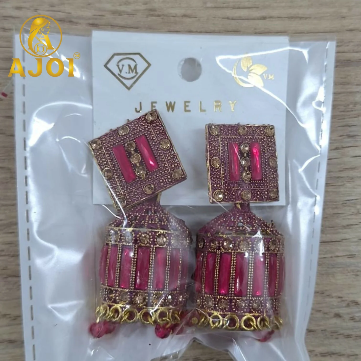Royal Rose Pink Designer Earrings with Elegant Drop and Stone Embellishment - Image 5