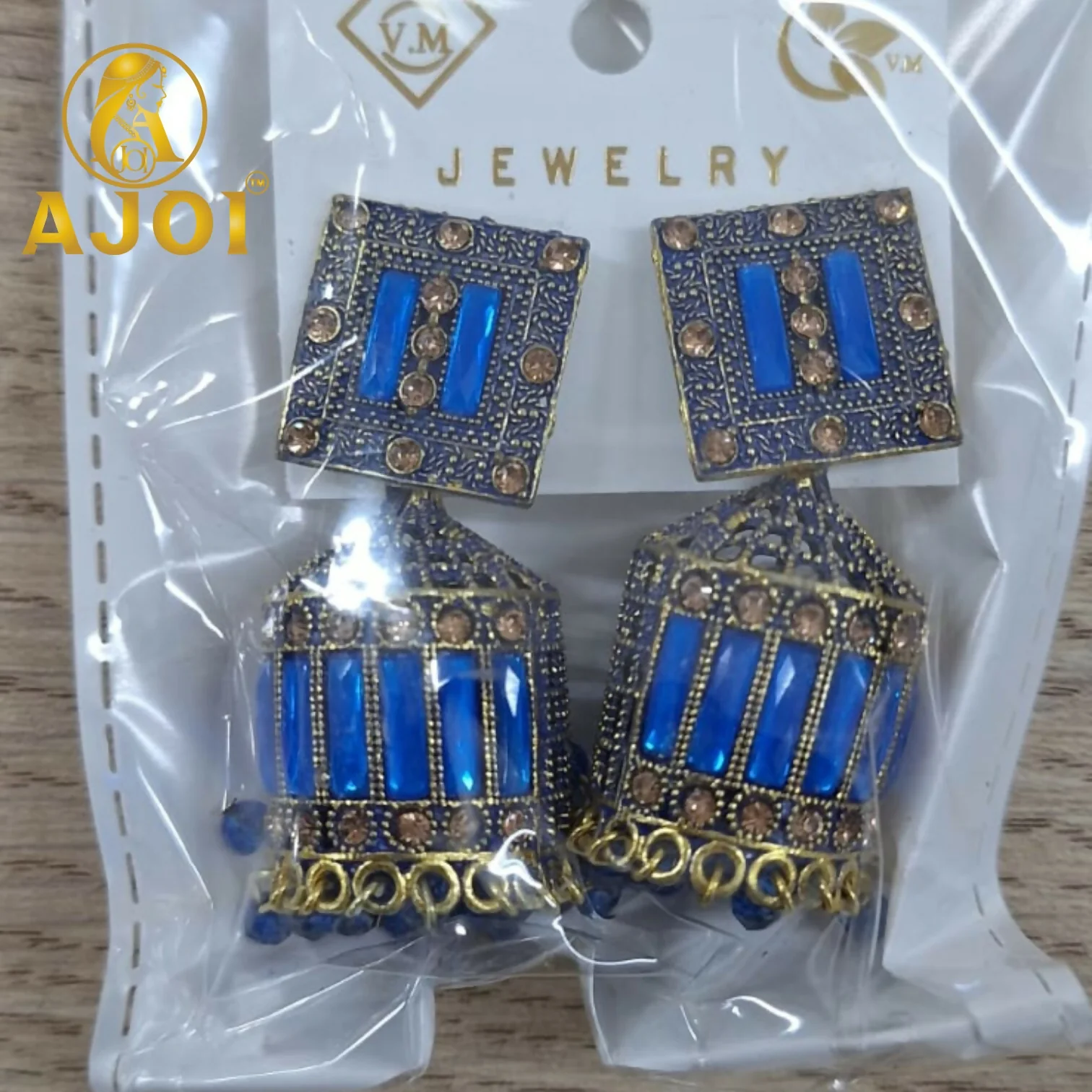 Royal Sapphire Blue Designer Earrings with Elegant Drop and Stone Detailing - Image 4