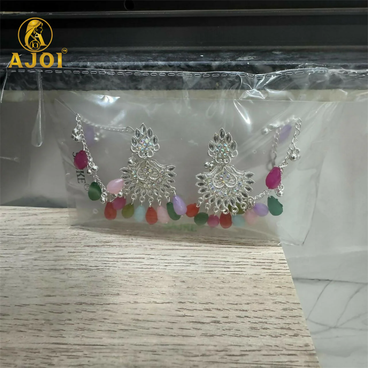 Royal Silver-Plated Kansar Earrings with Vibrant Beads, Detailed Floral Patterns. - Image 5