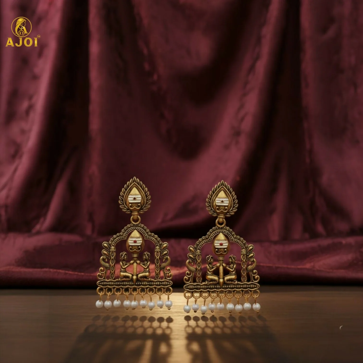 Royal Temple Muse Gold-Tone Jhumka Earrings with Pearl Danglers - Image 3