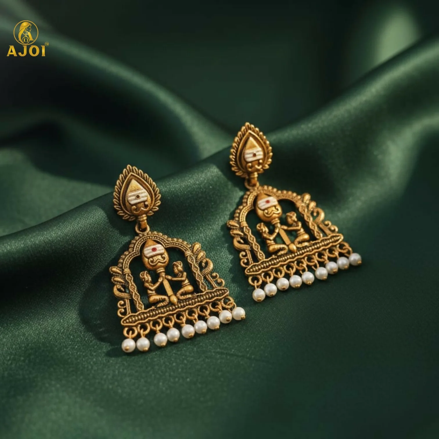 Royal Temple Muse Gold-Tone Jhumka Earrings with Pearl Danglers - Image 4