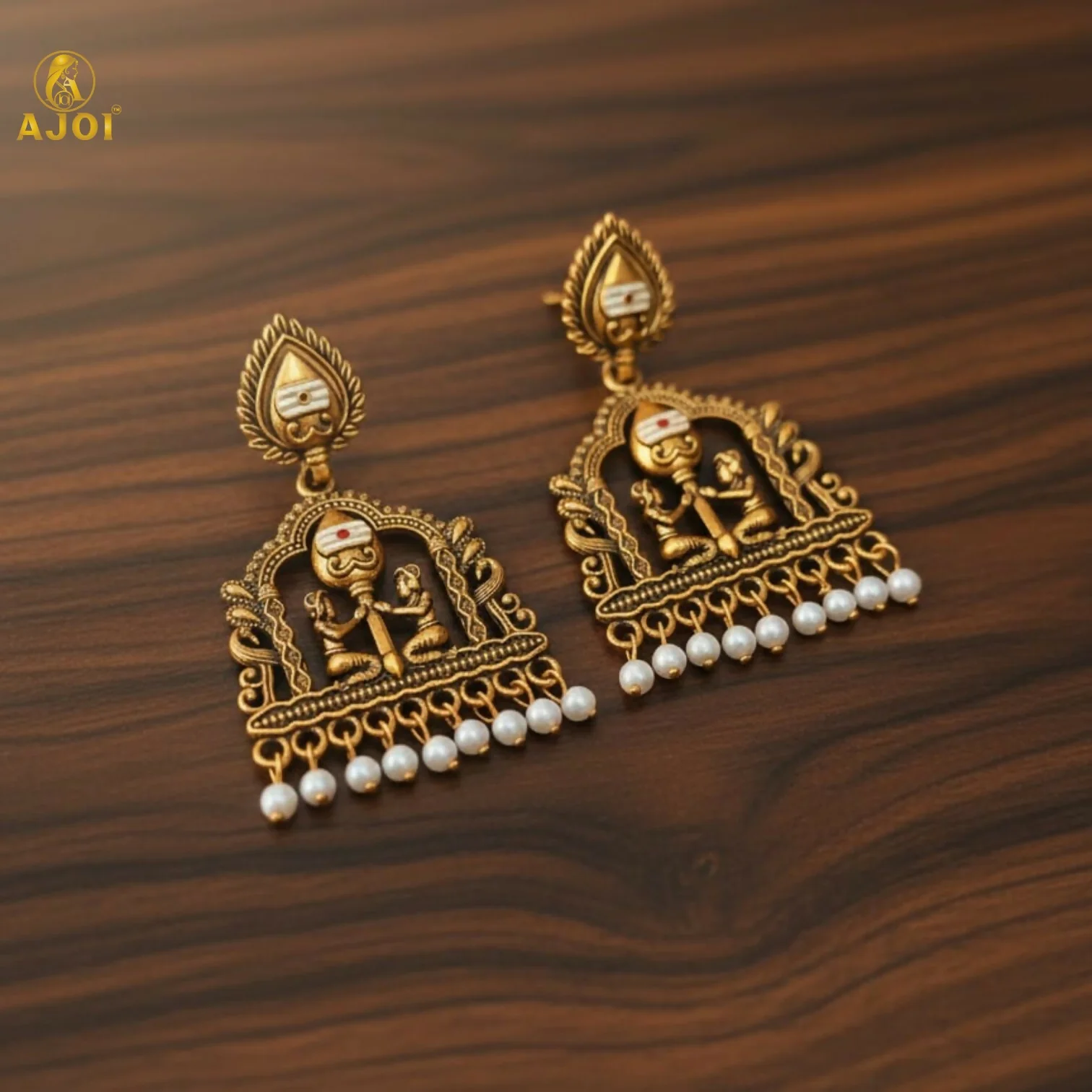 Royal Temple Muse Gold-Tone Jhumka Earrings with Pearl Danglers - Image 5