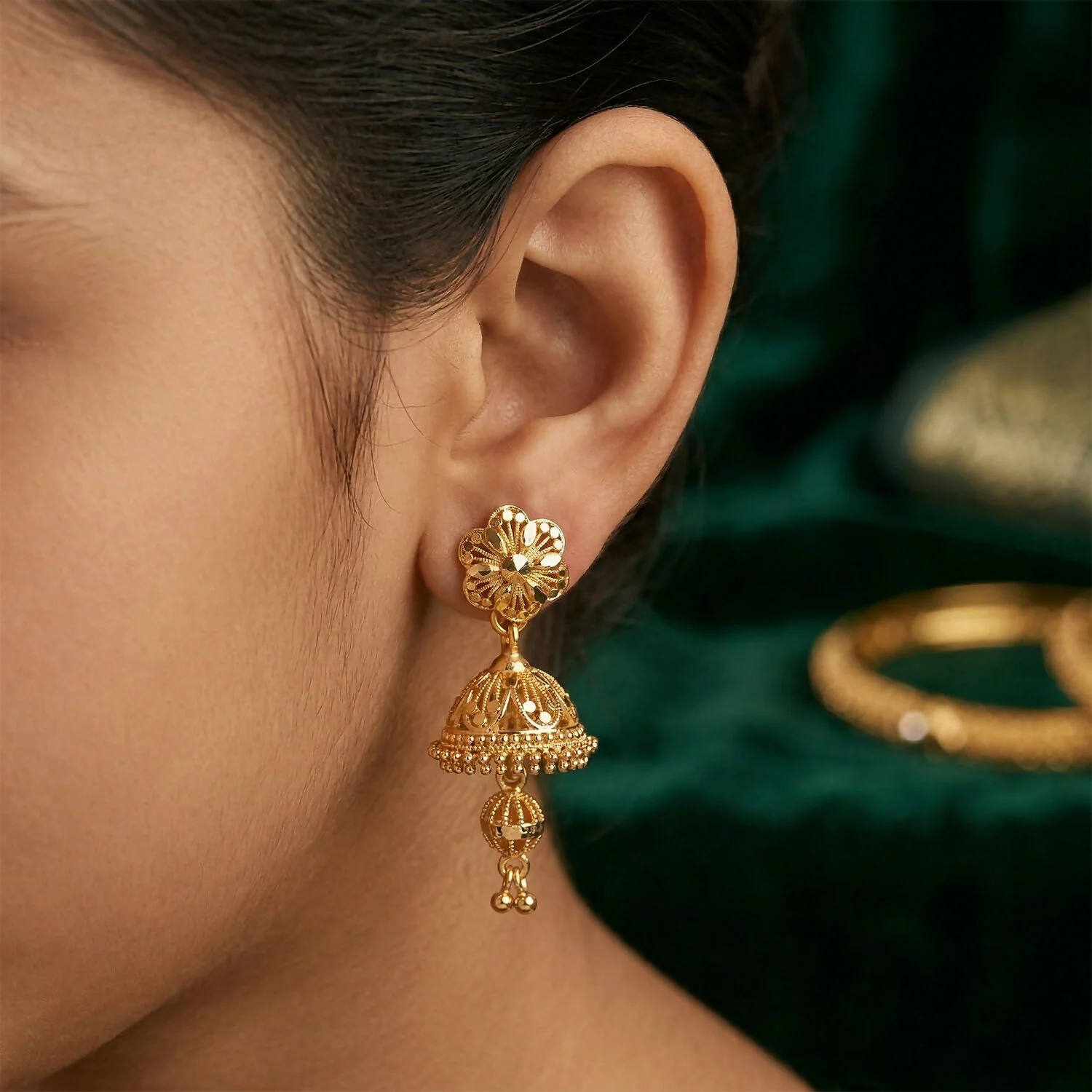 Royal Traditional Gold Jhumka Earrings for Wedding & Party Wear - Image 2