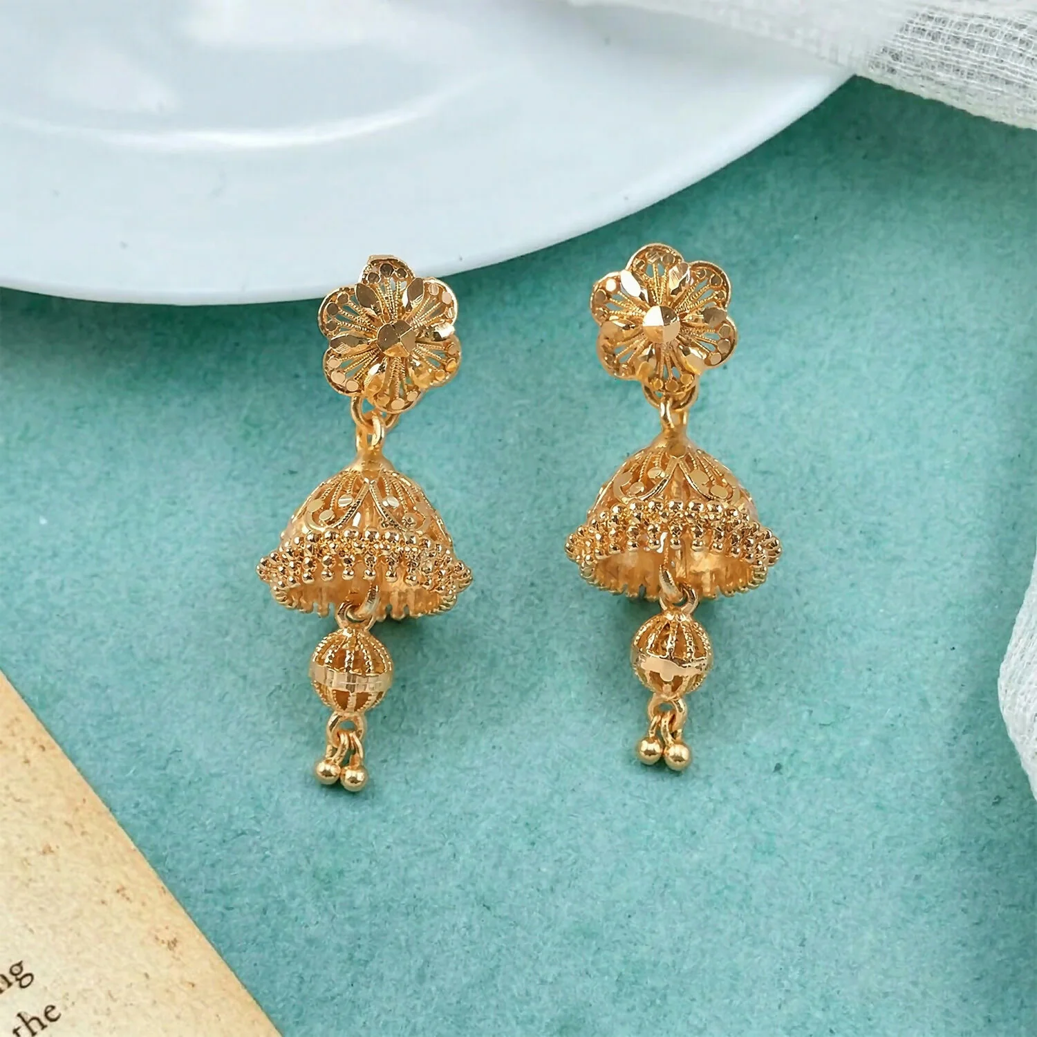 Royal Traditional Gold Jhumka Earrings for Wedding & Party Wear - Image 3