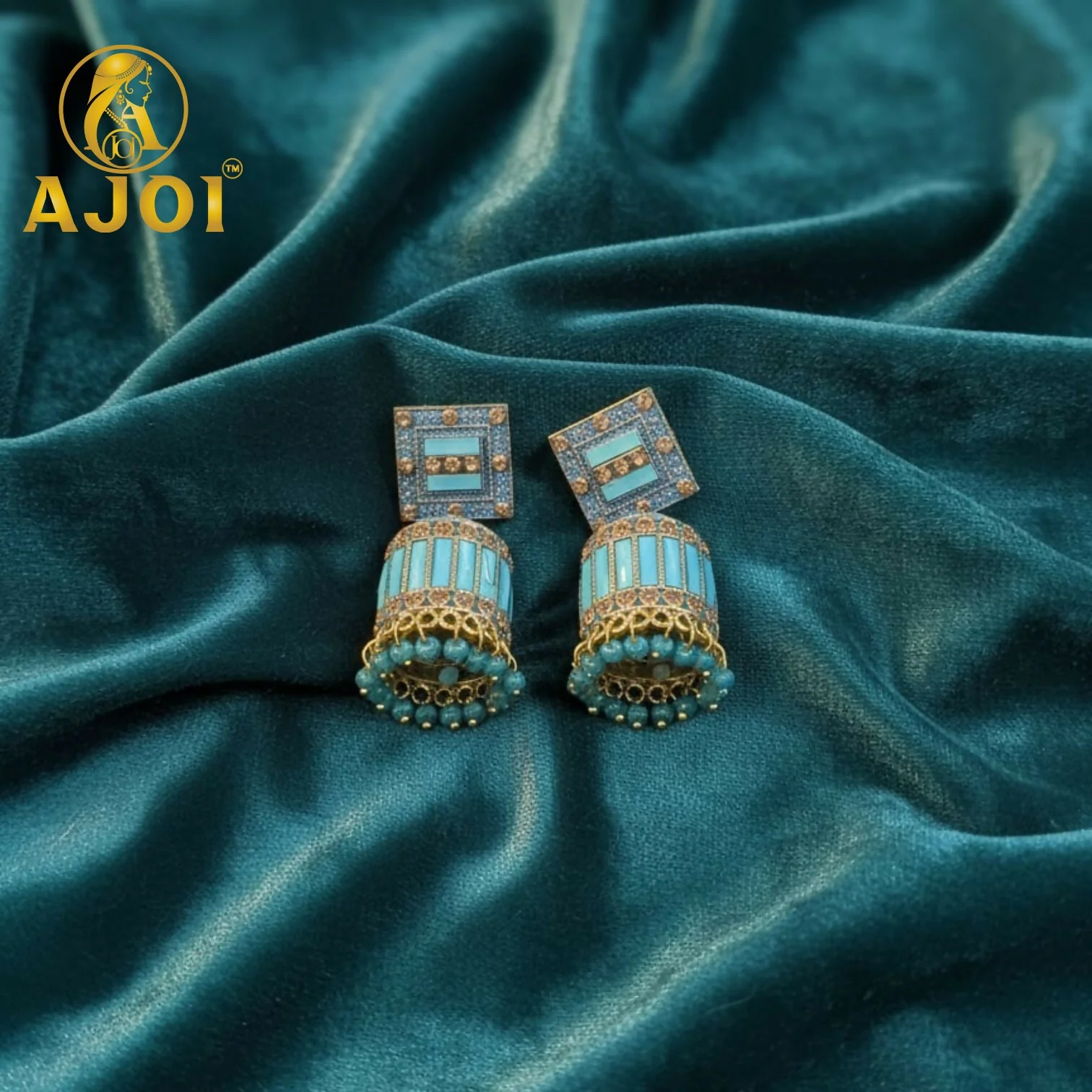 Royal Turquoise Blue Designer Earrings with Elegant Drop and Stone Accents - Image 3