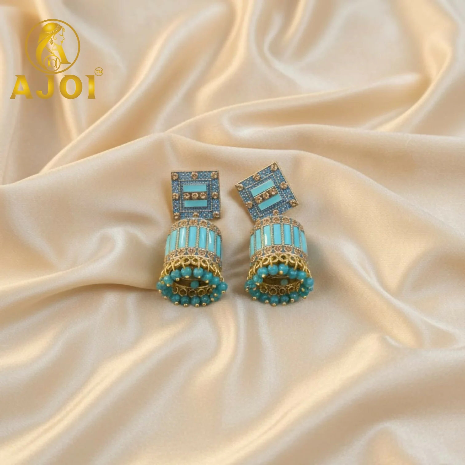 Royal Turquoise Blue Designer Earrings with Elegant Drop and Stone Accents - Image 4