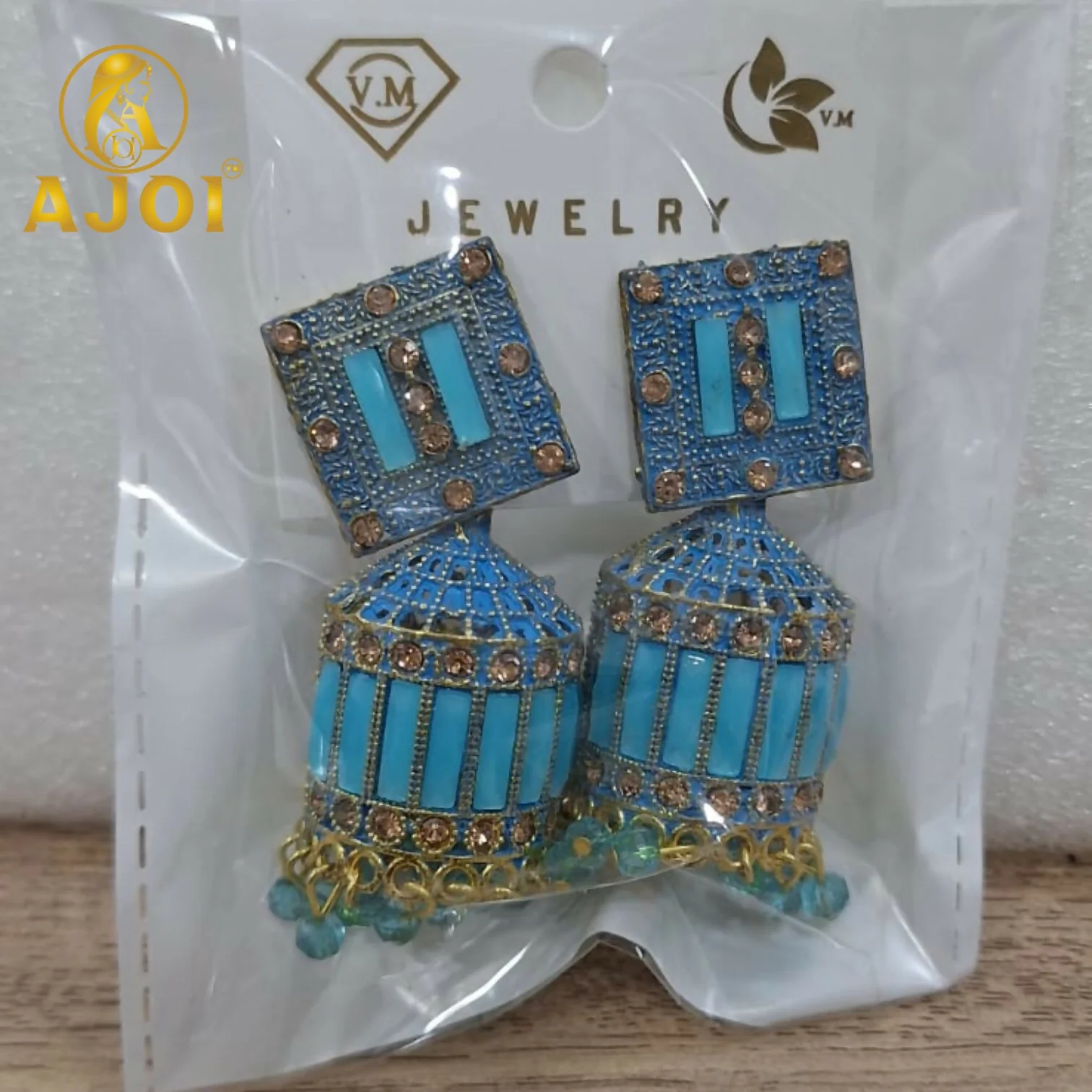 Royal Turquoise Blue Designer Earrings with Elegant Drop and Stone Accents - Image 5