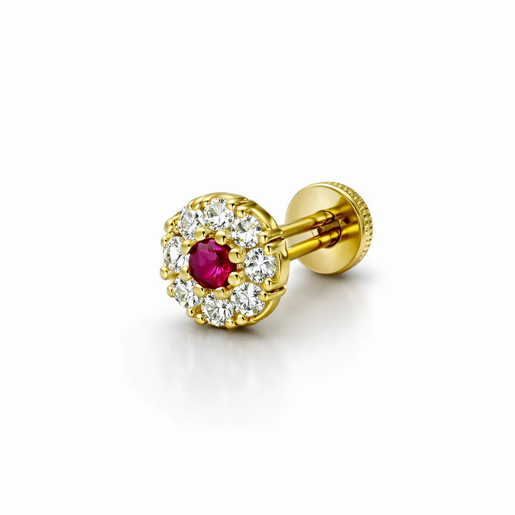 Ruby & AD Floral Gold plated Flat Back Nose Pin stud for women and girls - Image 4