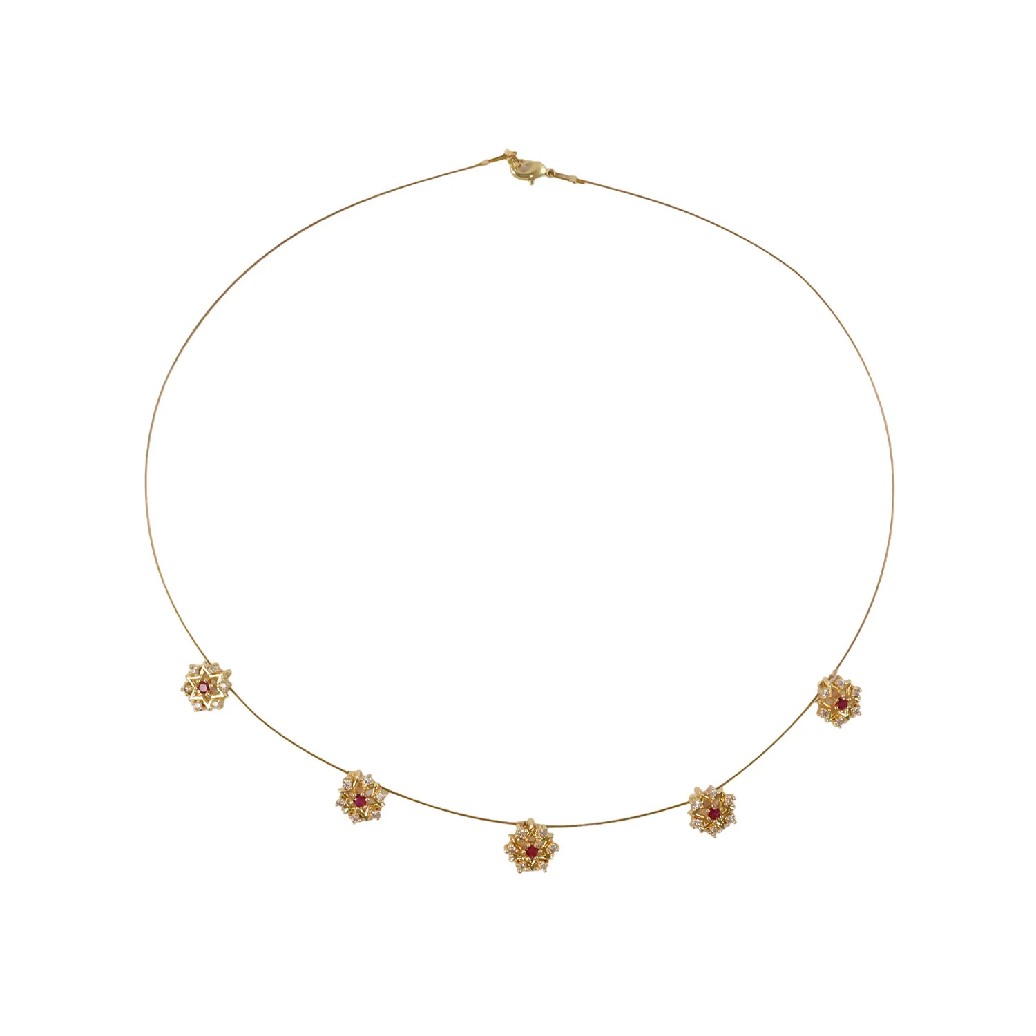 Ruby Blossom Floral Necklace Elegant Golden Petal Design Stylish Chain Jewelry - Image 4