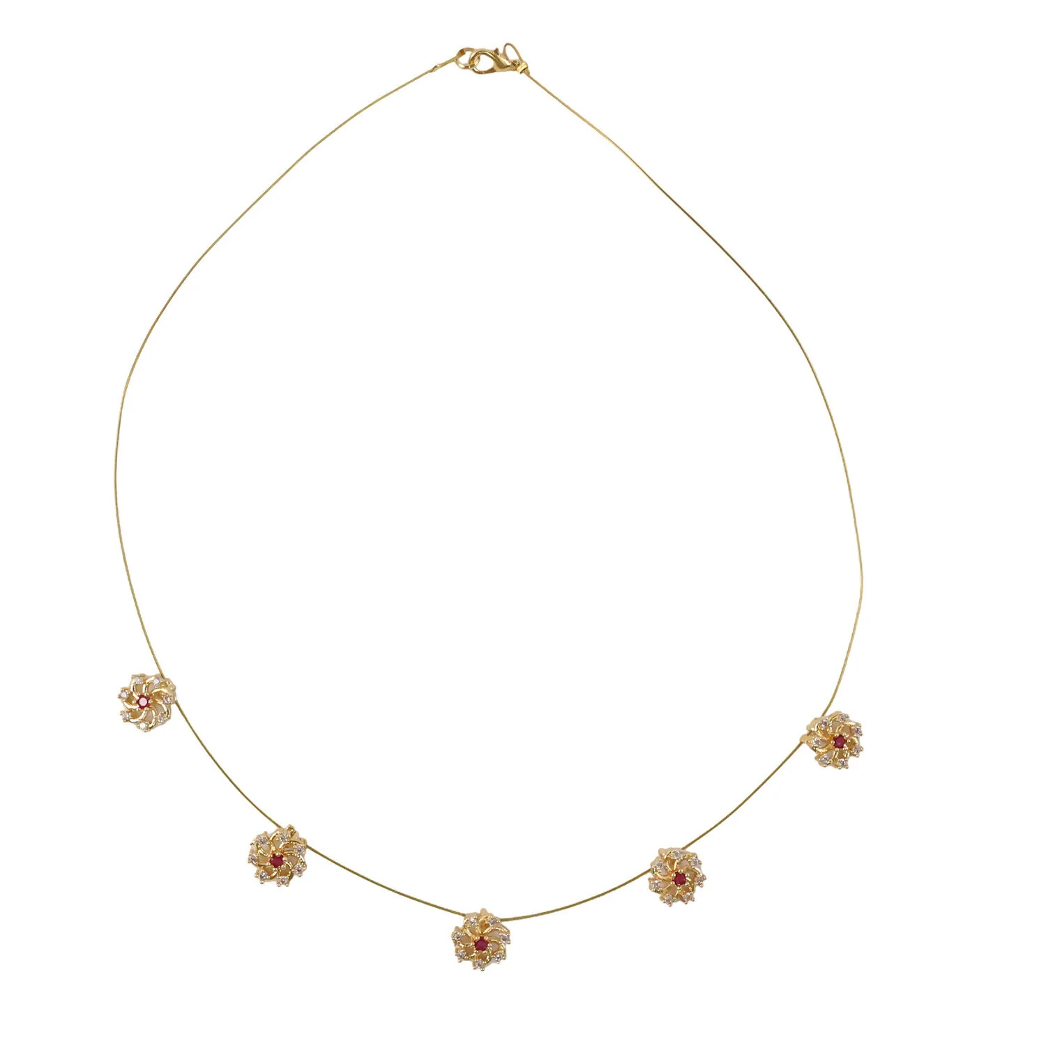 Ruby Floral Station Necklace with Diamond Detailing and Elegant Gold Chain Design - Image 4