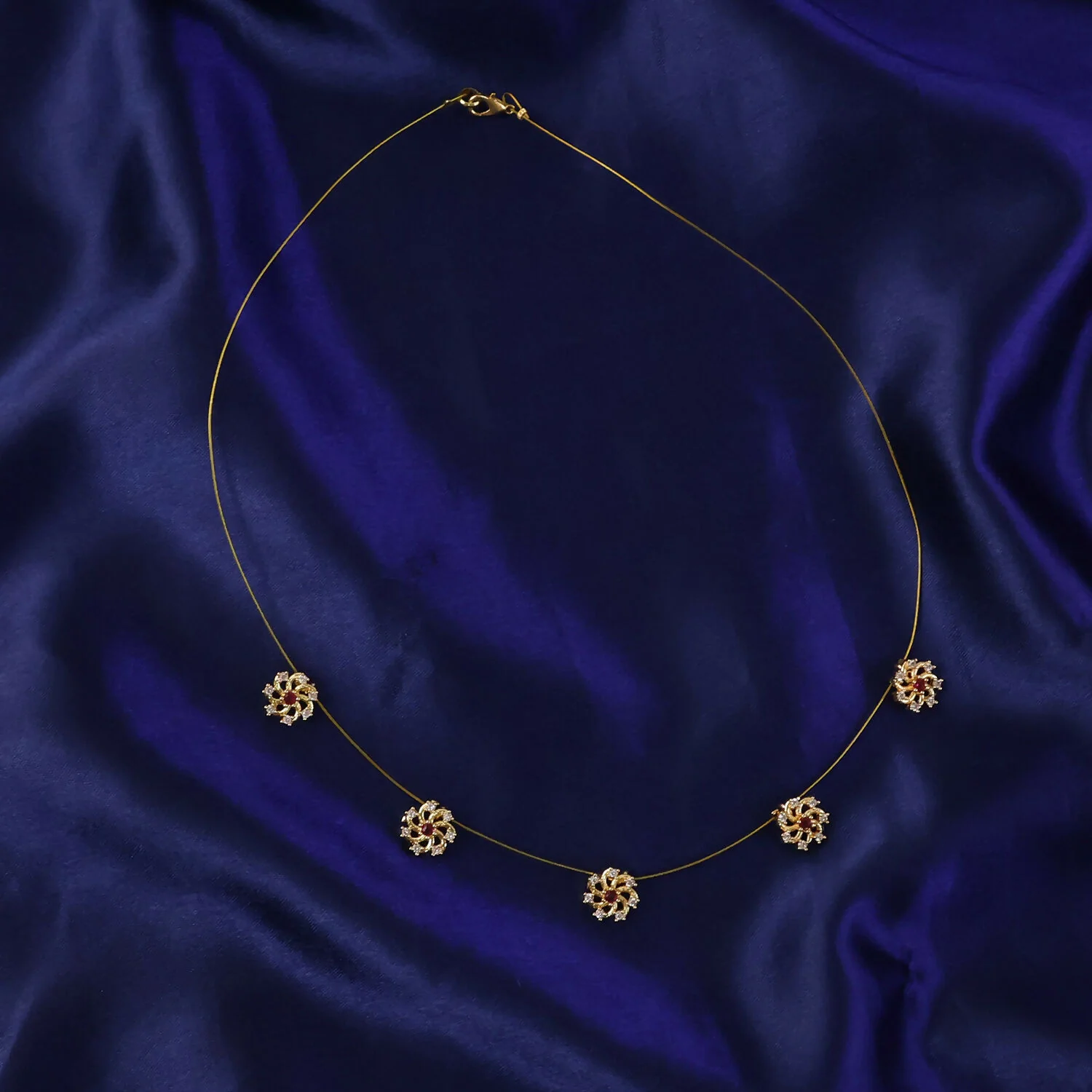 Ruby Floral Station Necklace with Diamond Detailing and Elegant Gold Chain Design - Image 5