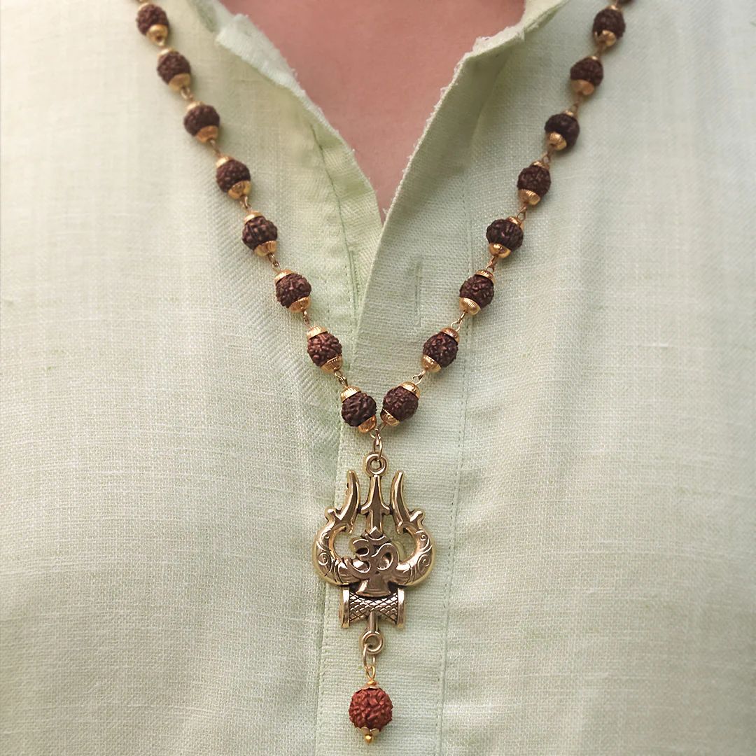 OM Shiva Trishool Rudraksha Necklace 54 Beads - Image 3