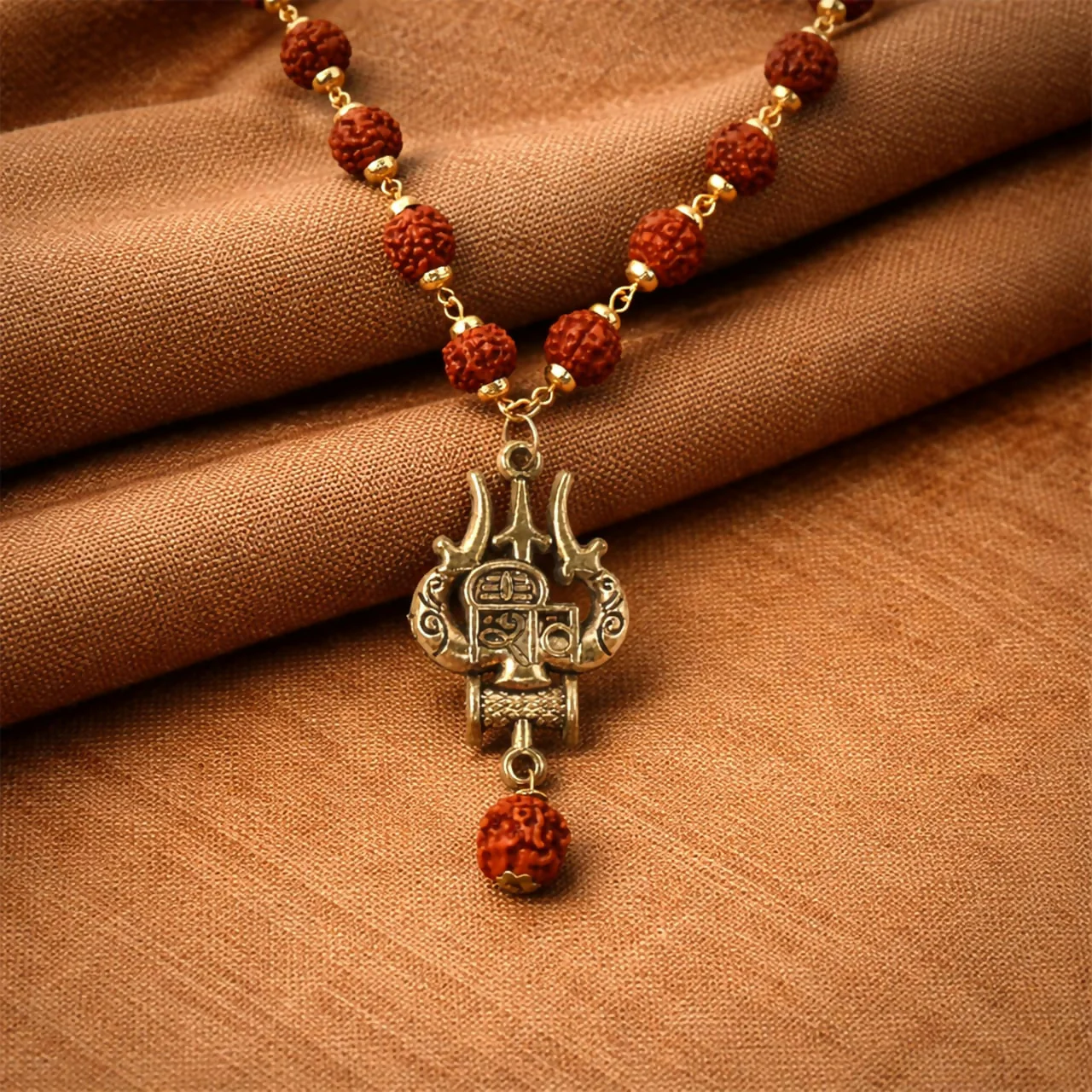 Rudraksha Bead Necklace with Trishul Shiva Pendant Spiritual Mala for Men - Image 2