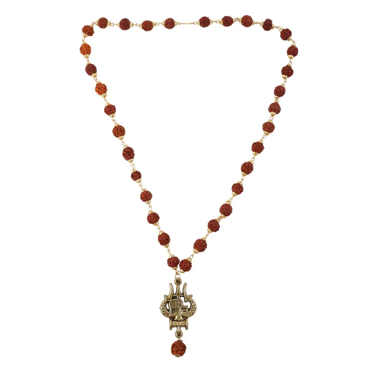 Rudraksha Bead Necklace with Trishul Shiva Pendant Spiritual Mala for Men - Image 4