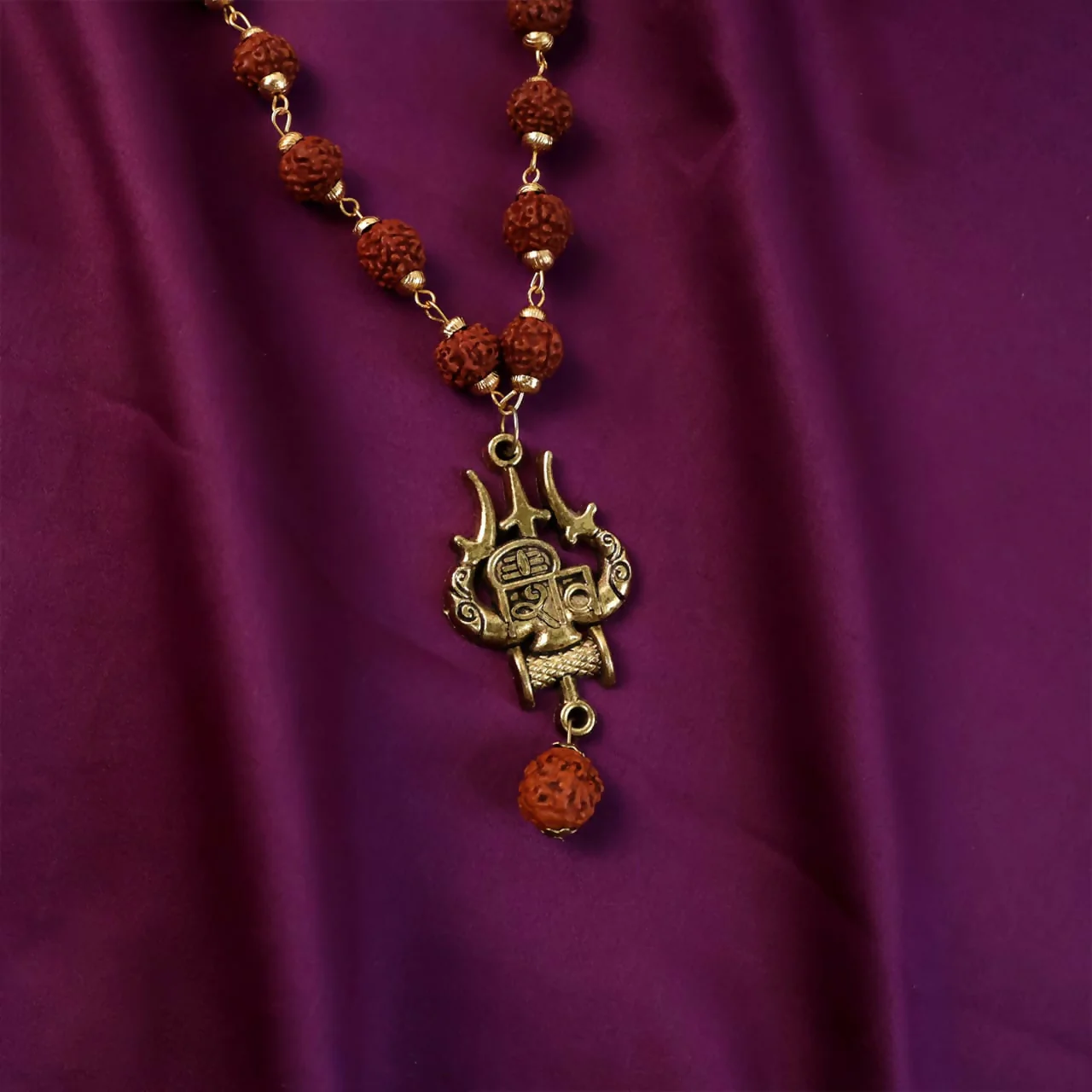 Rudraksha Bead Necklace with Trishul Shiva Pendant Spiritual Mala for Men - Image 5
