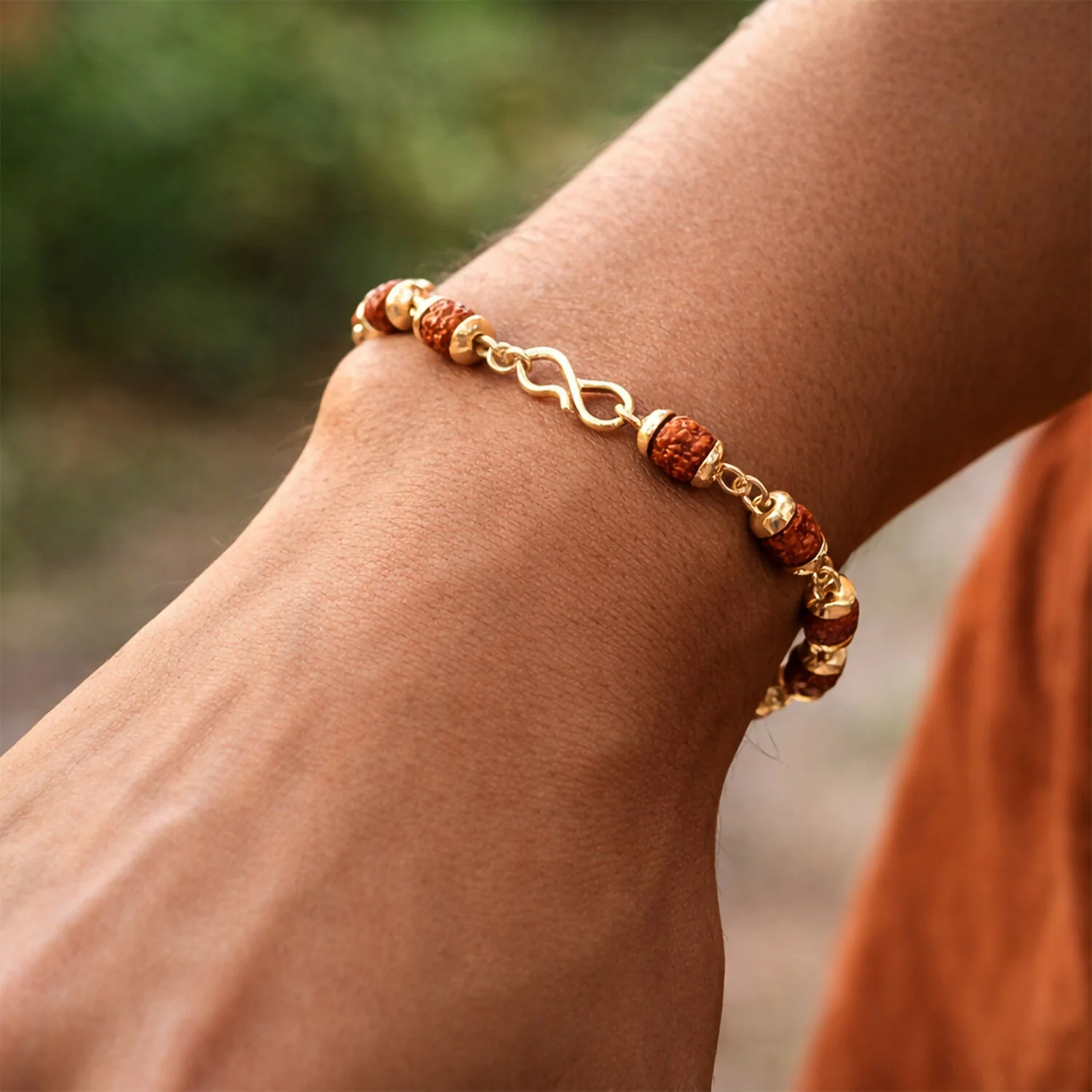 Rudraksha Gold Necklace & Bracelet Set with Designer Pendant - Image 4